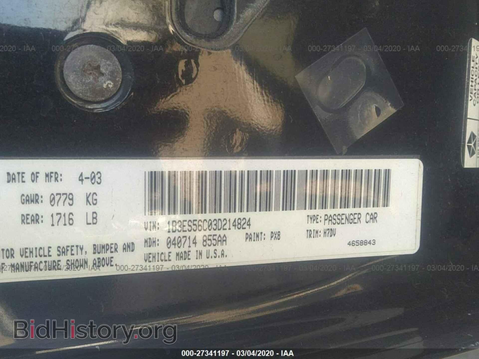 2003 DODGE NEON - VIN: 1B3ES56C03D214824 - Фото 9