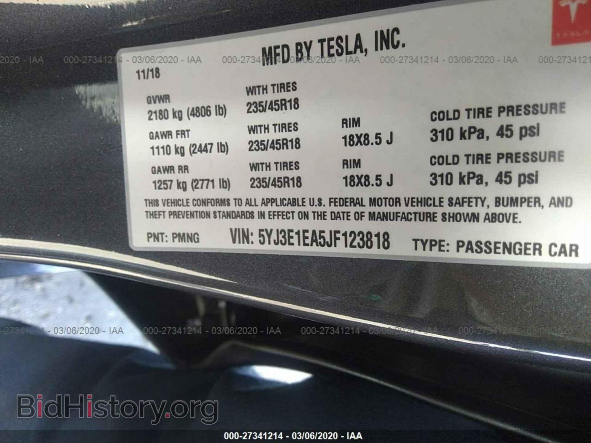 2018 TESLA MODEL 3 - VIN: 5YJ3E1EA5JF123818 - Фото 9