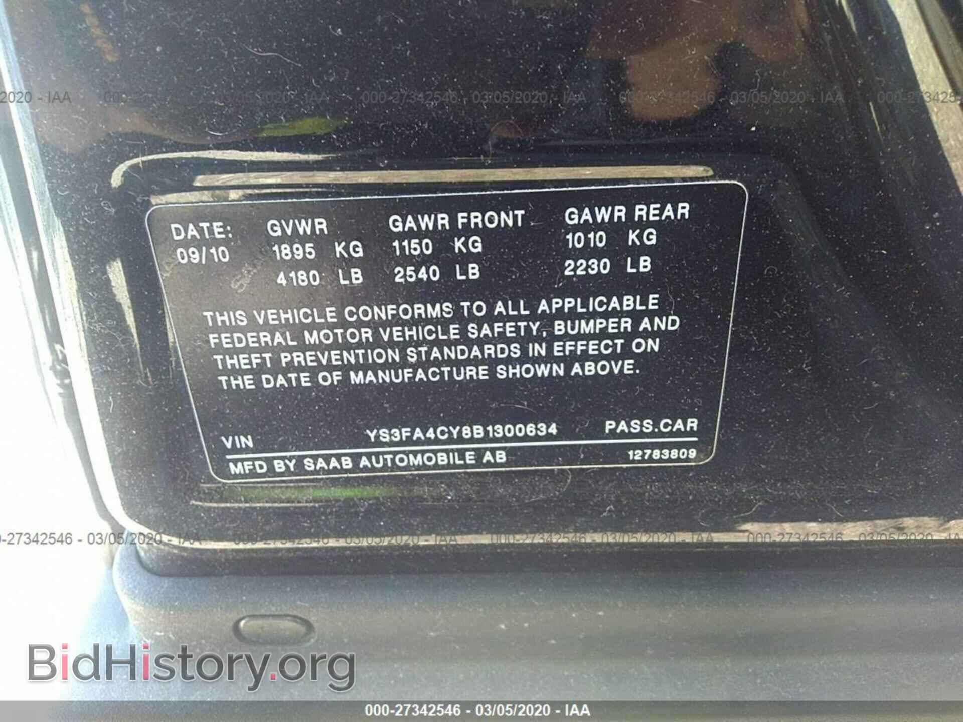 2011 SAAB 9-3 - VIN: YS3FA4CY8B1300634 - Фото 9