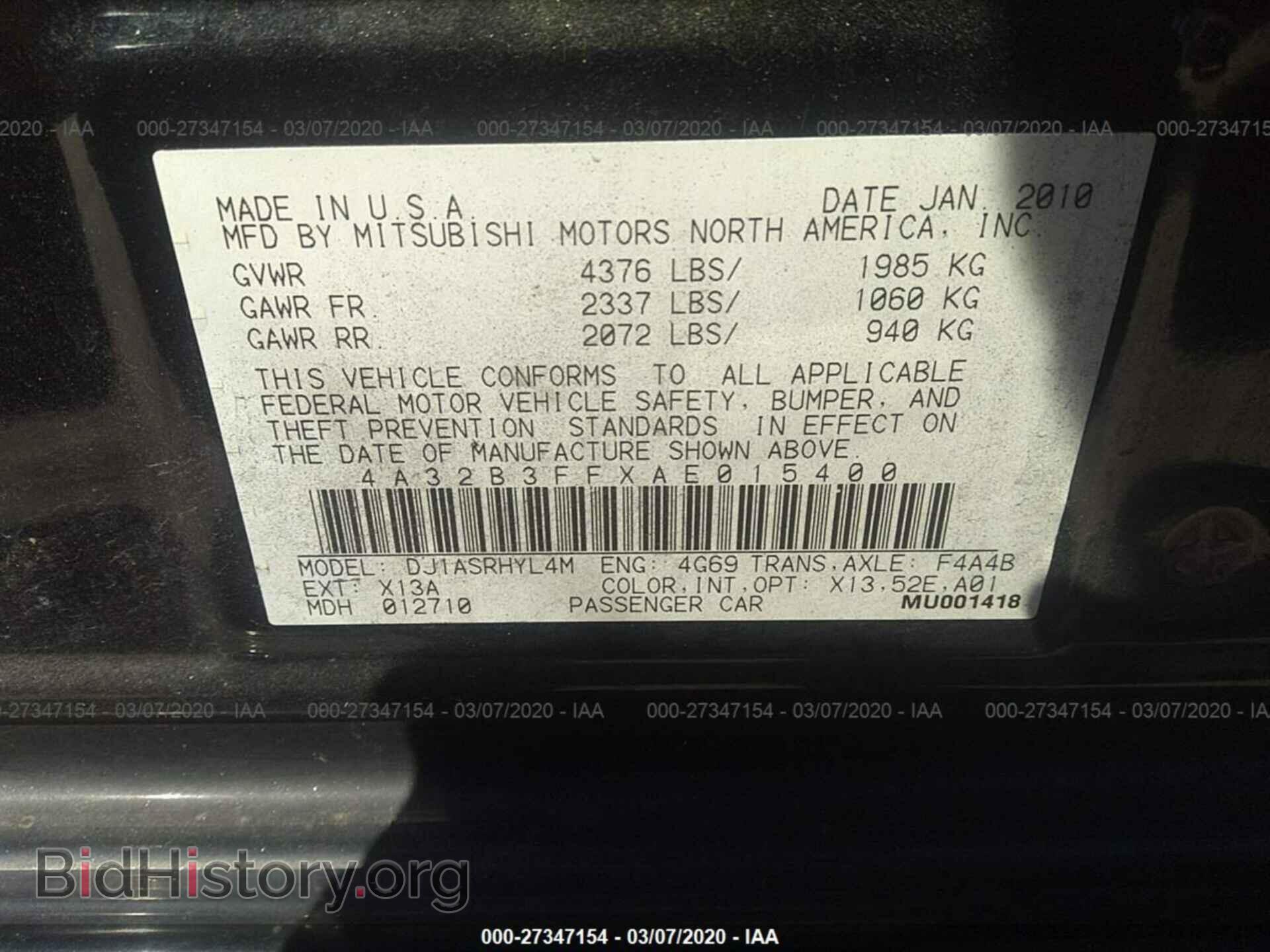 2010 MITSUBISHI GALANT - VIN: 4A32B3FFXAE015400 - Фото 9