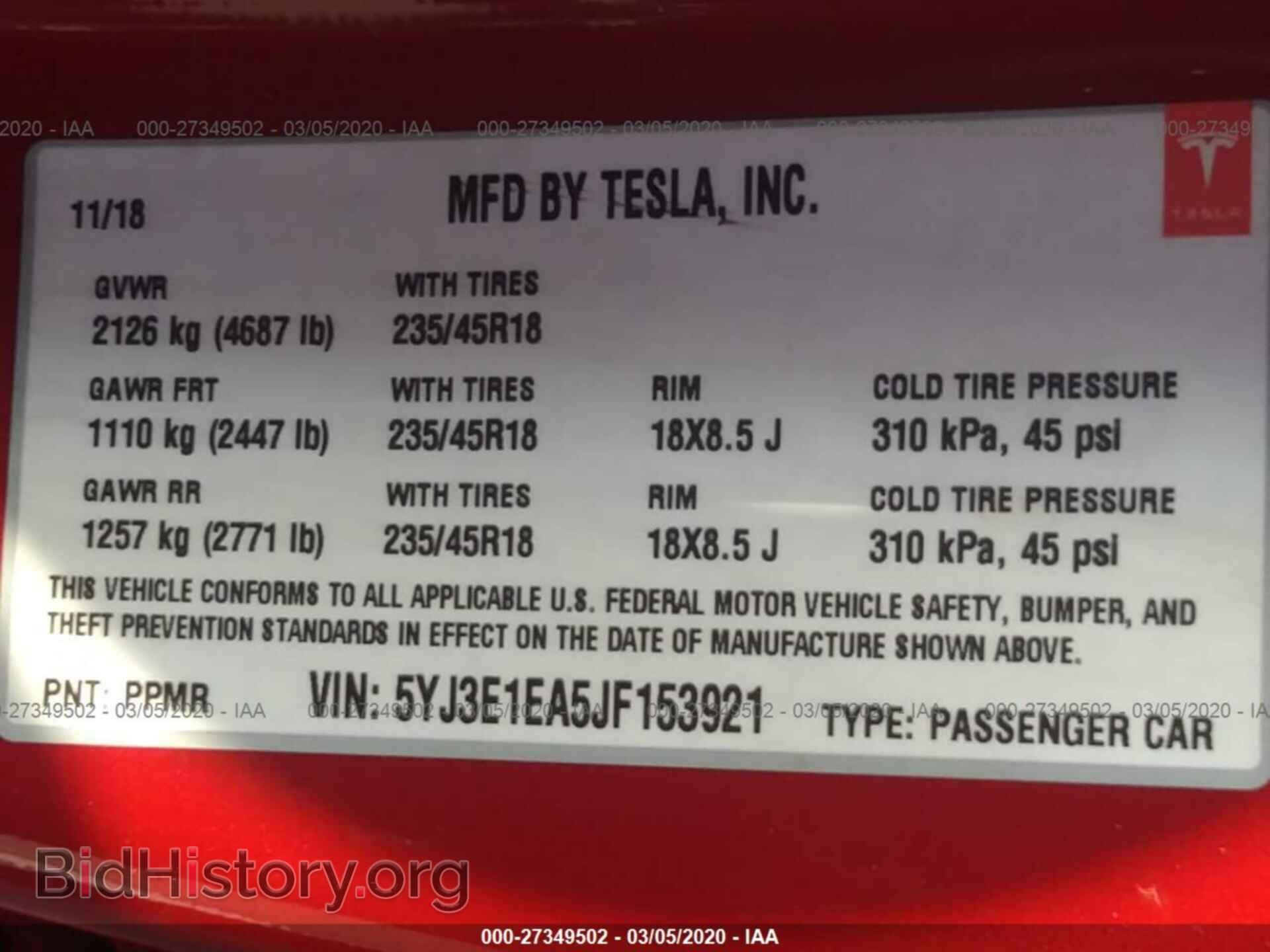 2018 TESLA MODEL 3 - VIN: 5YJ3E1EA5JF153921 - Photo 9
