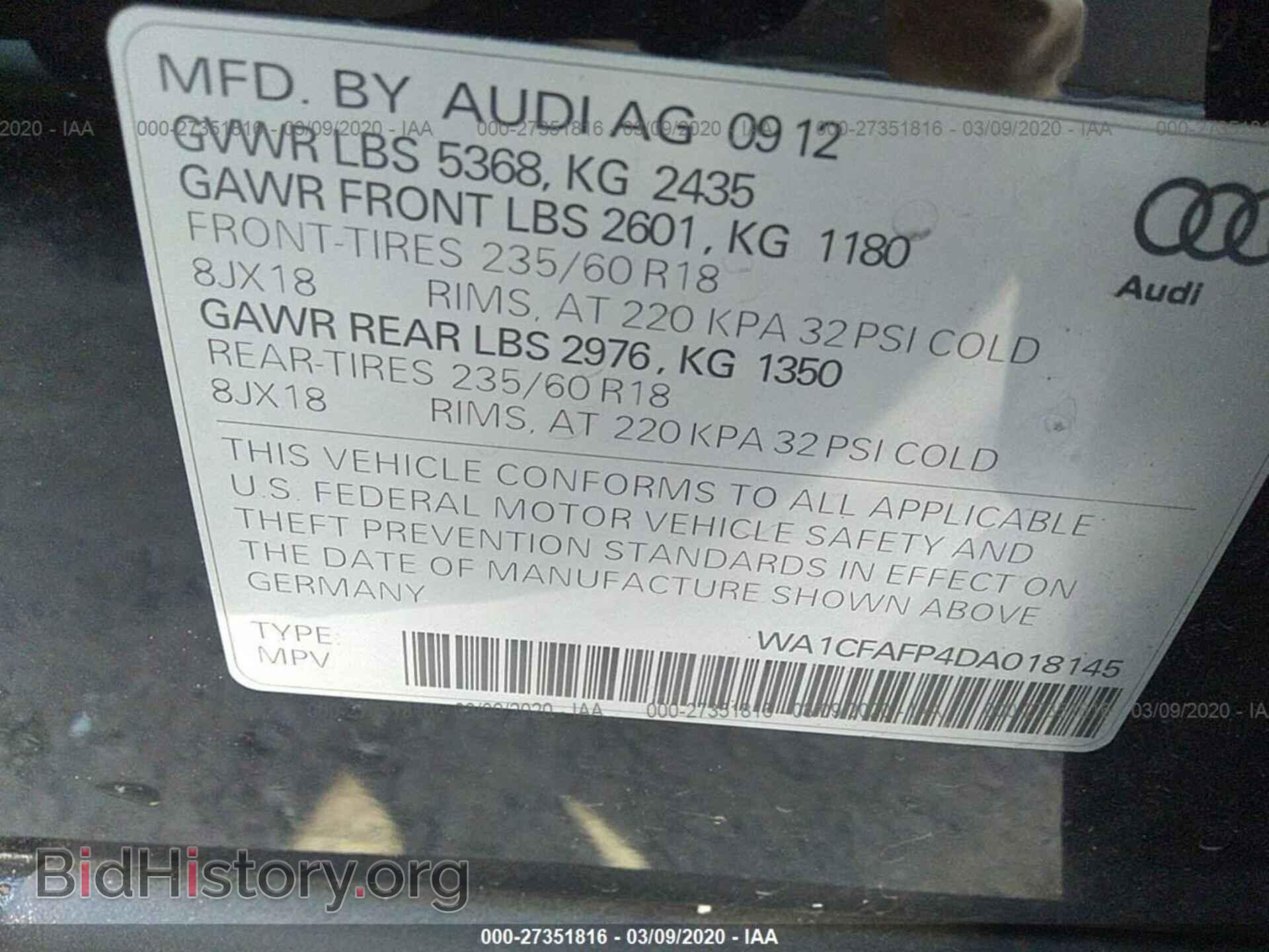 2013 AUDI Q5 - VIN: WA1CFAFP4DA018145 - Фото 9