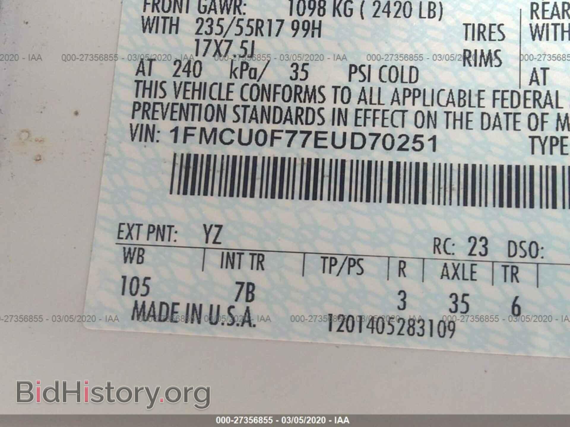 2014 FORD ESCAPE - VIN: 1FMCU0F77EUD70251 - Photo 9