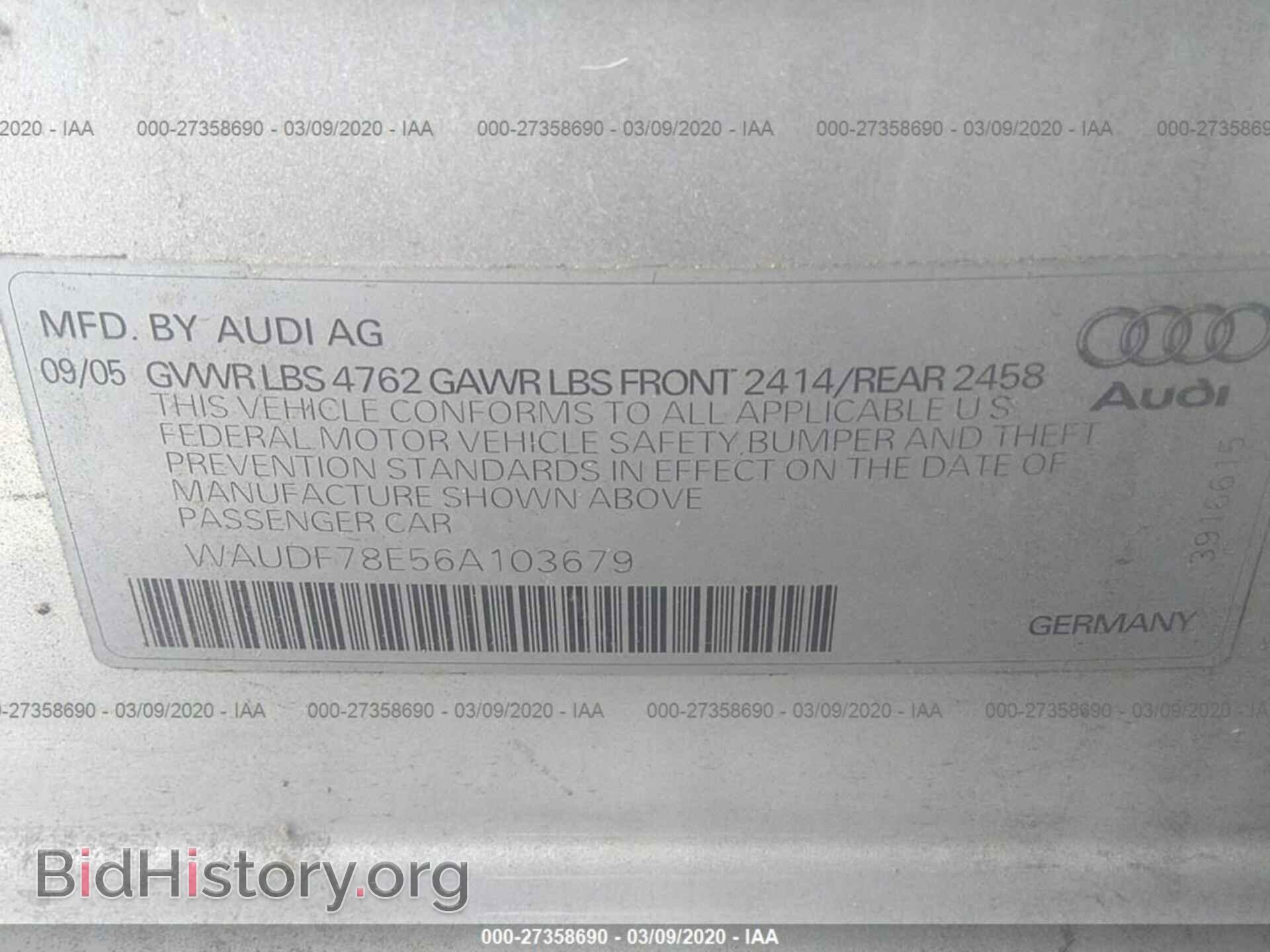 2006 AUDI A4 - VIN: WAUDF78E56A103679 - Фото 9