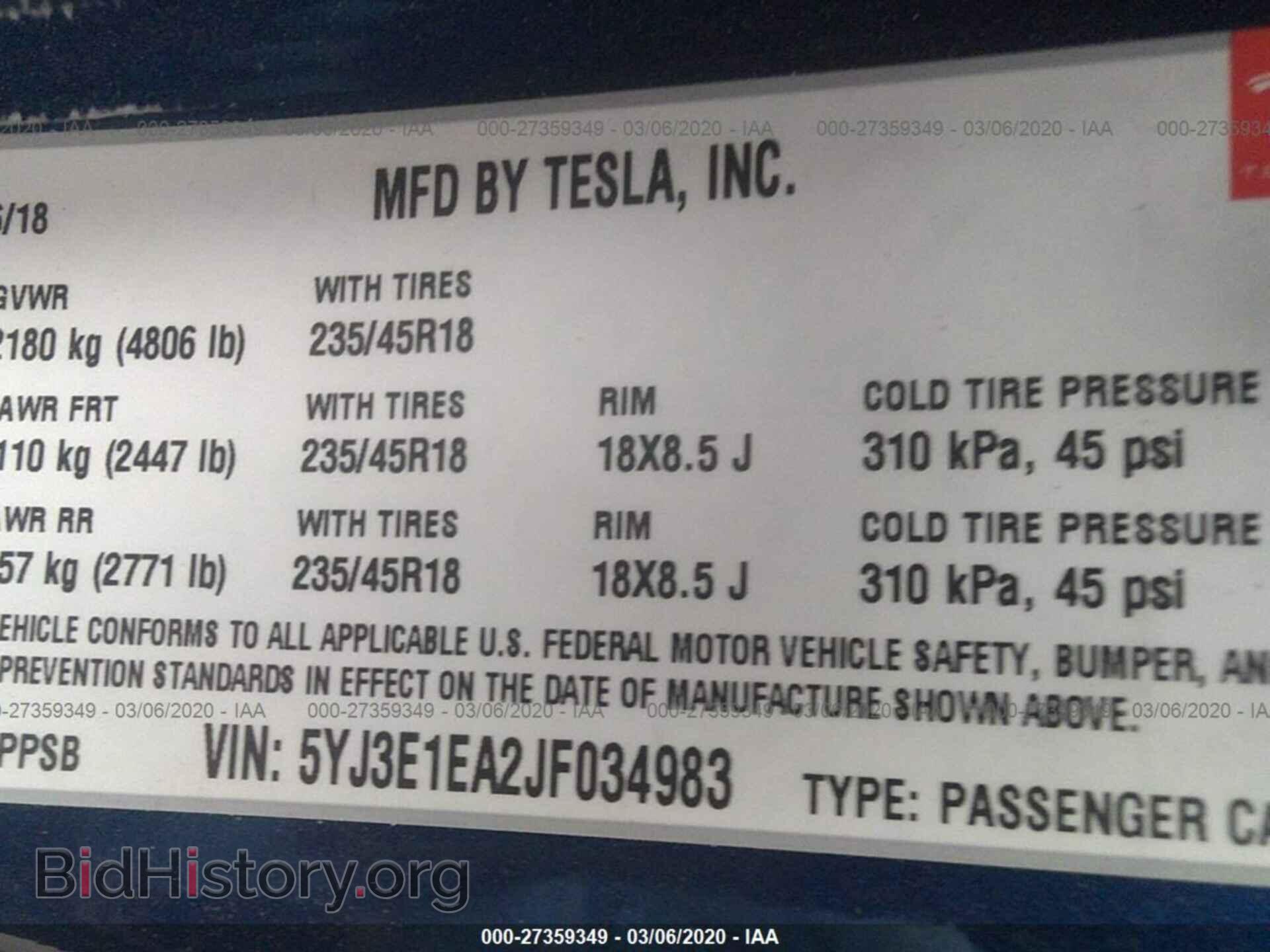 2018 TESLA MODEL 3 - VIN: 5YJ3E1EA2JF034983 - Photo 9