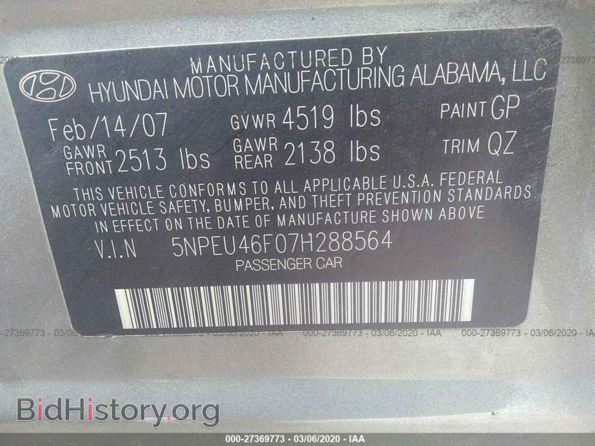 2007 HYUNDAI SONATA - VIN: 5NPEU46F07H288564 - Photo 9