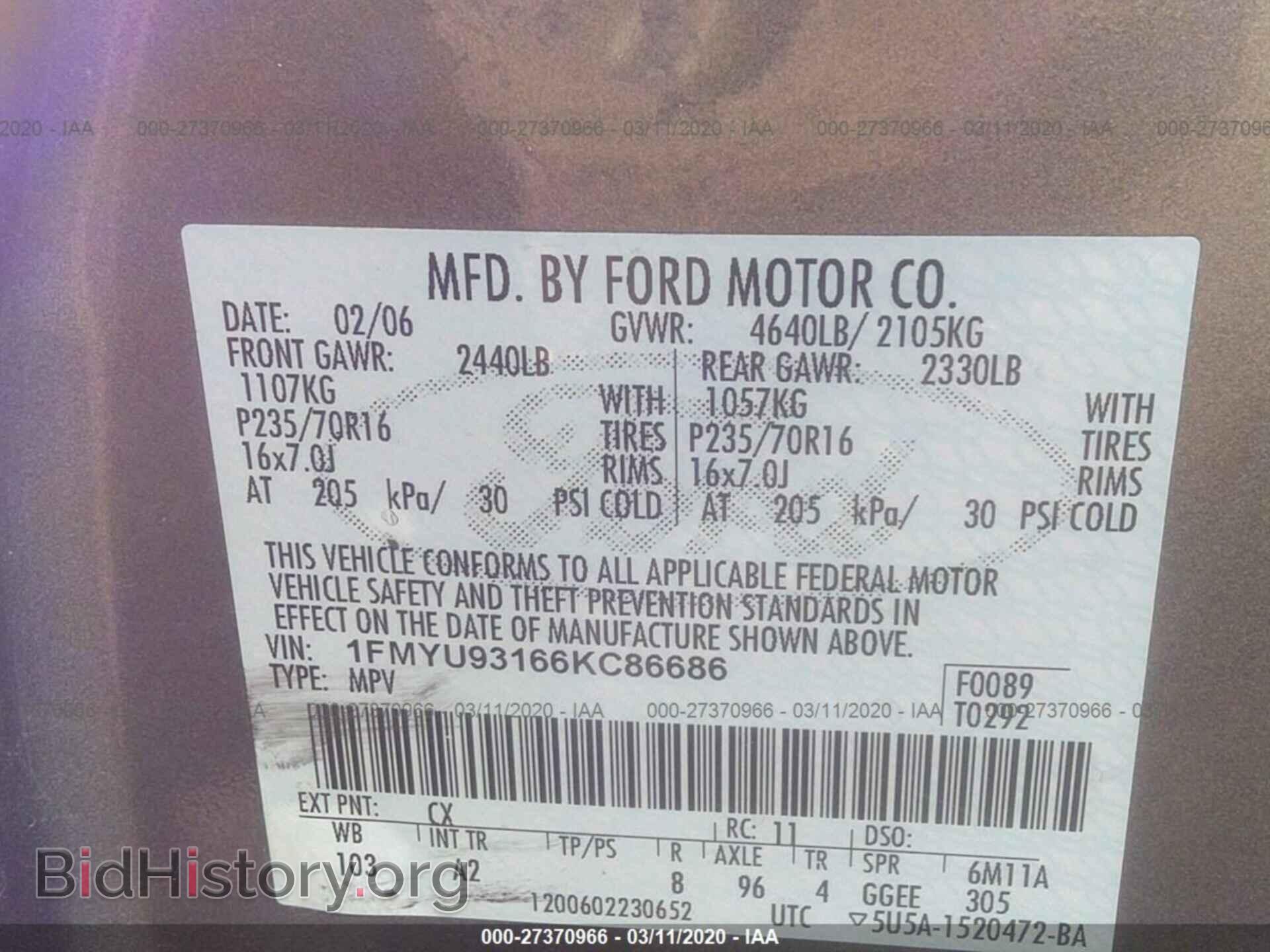2006 FORD ESCAPE - VIN: 1FMYU93166KC86686 - Фото 9