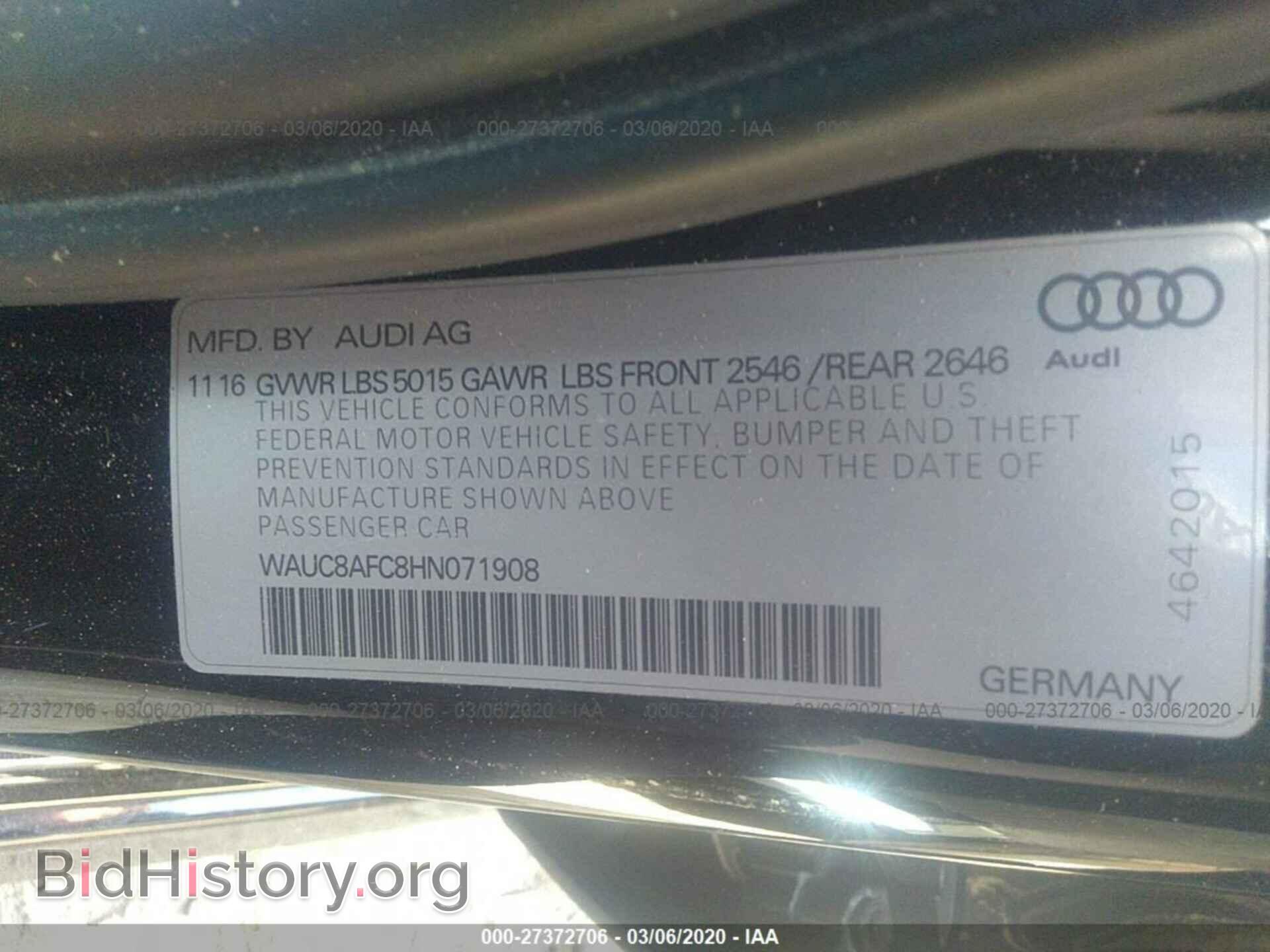 2017 AUDI A6 - VIN: WAUC8AFC8HN071908 - Фото 9