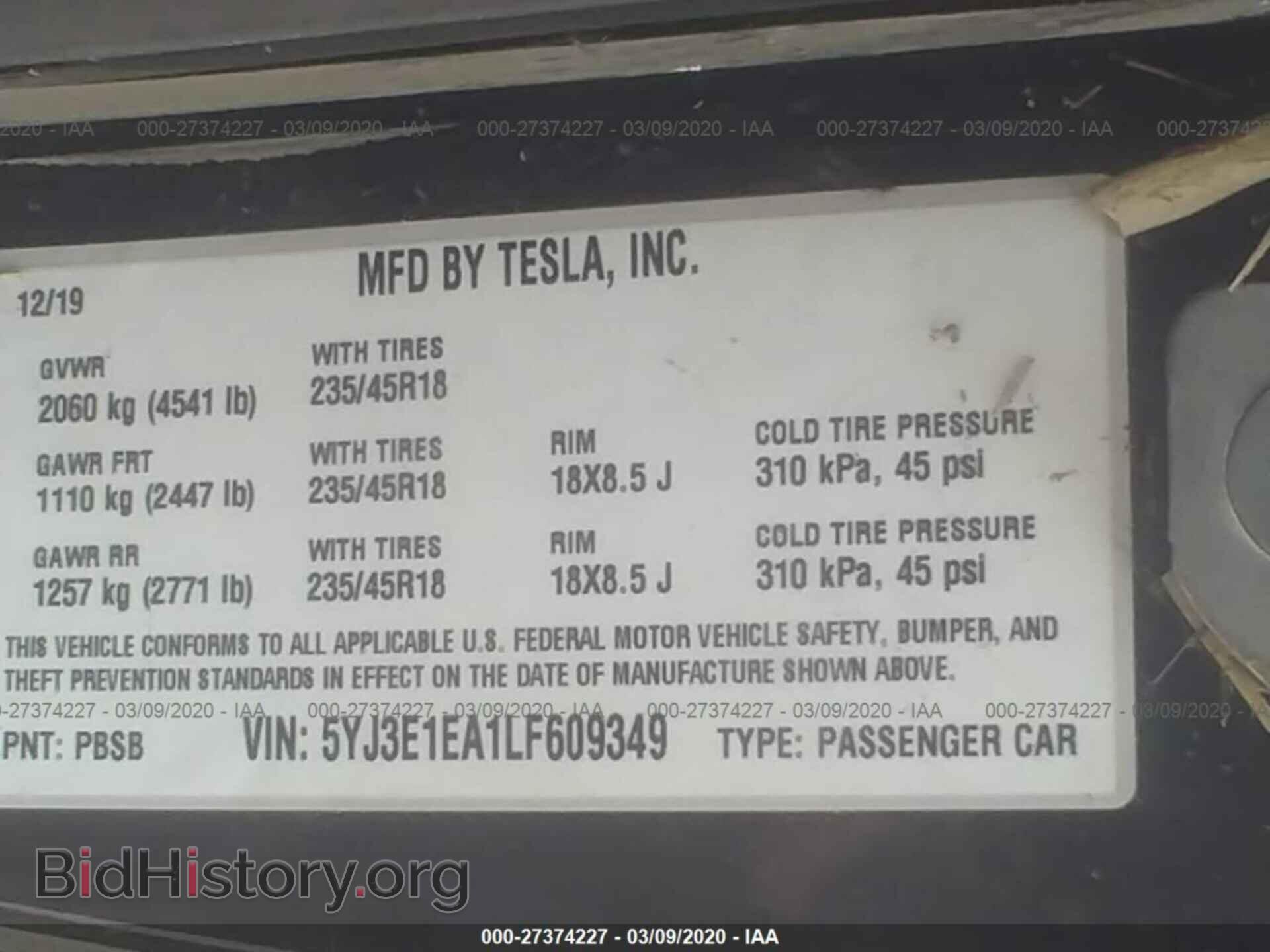 2020 TESLA MODEL 3 - VIN: 5YJ3E1EA1LF609349 - Photo 9