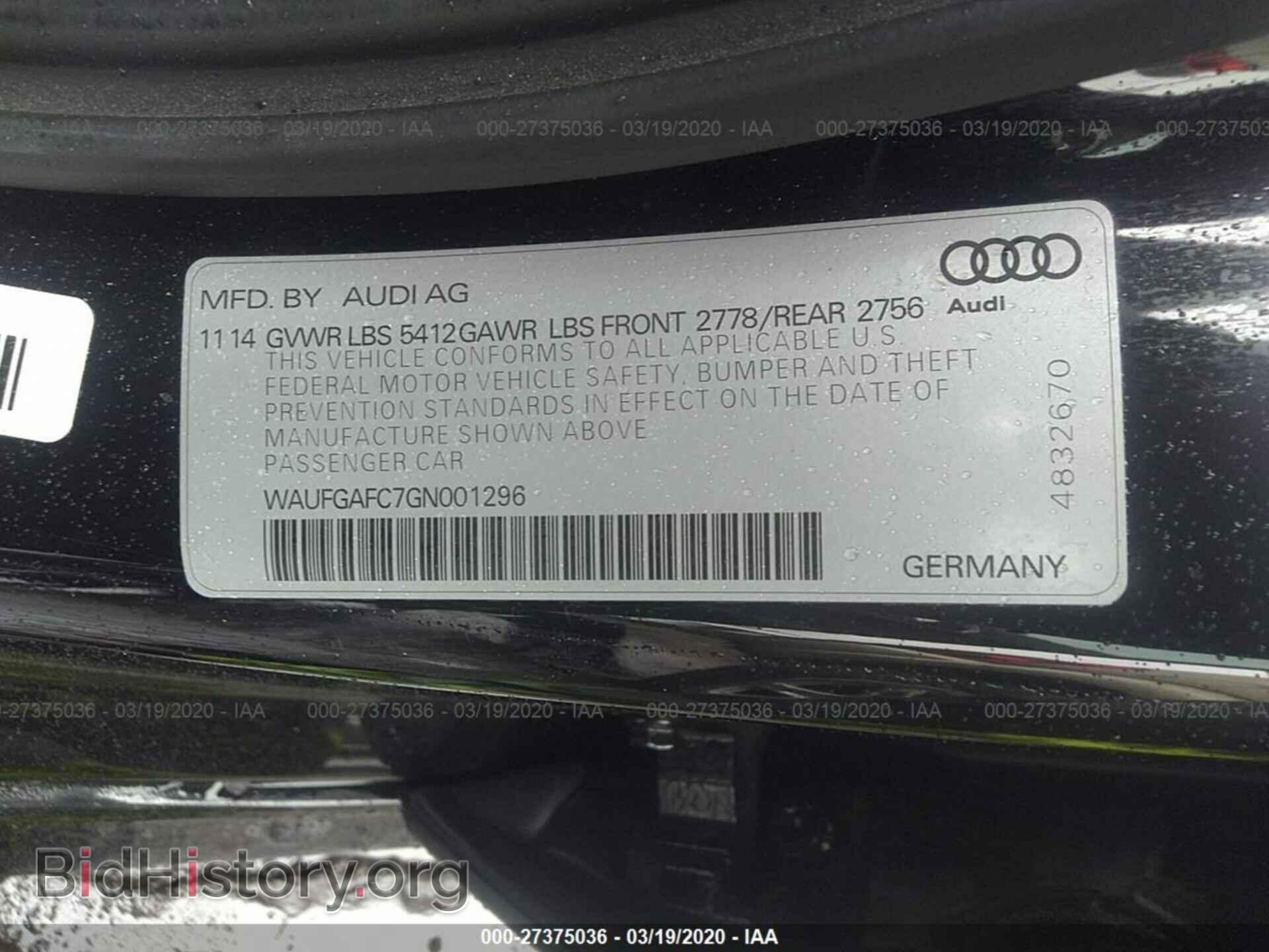 2016 AUDI A6 - VIN: WAUFGAFC7GN001296 - Фото 9