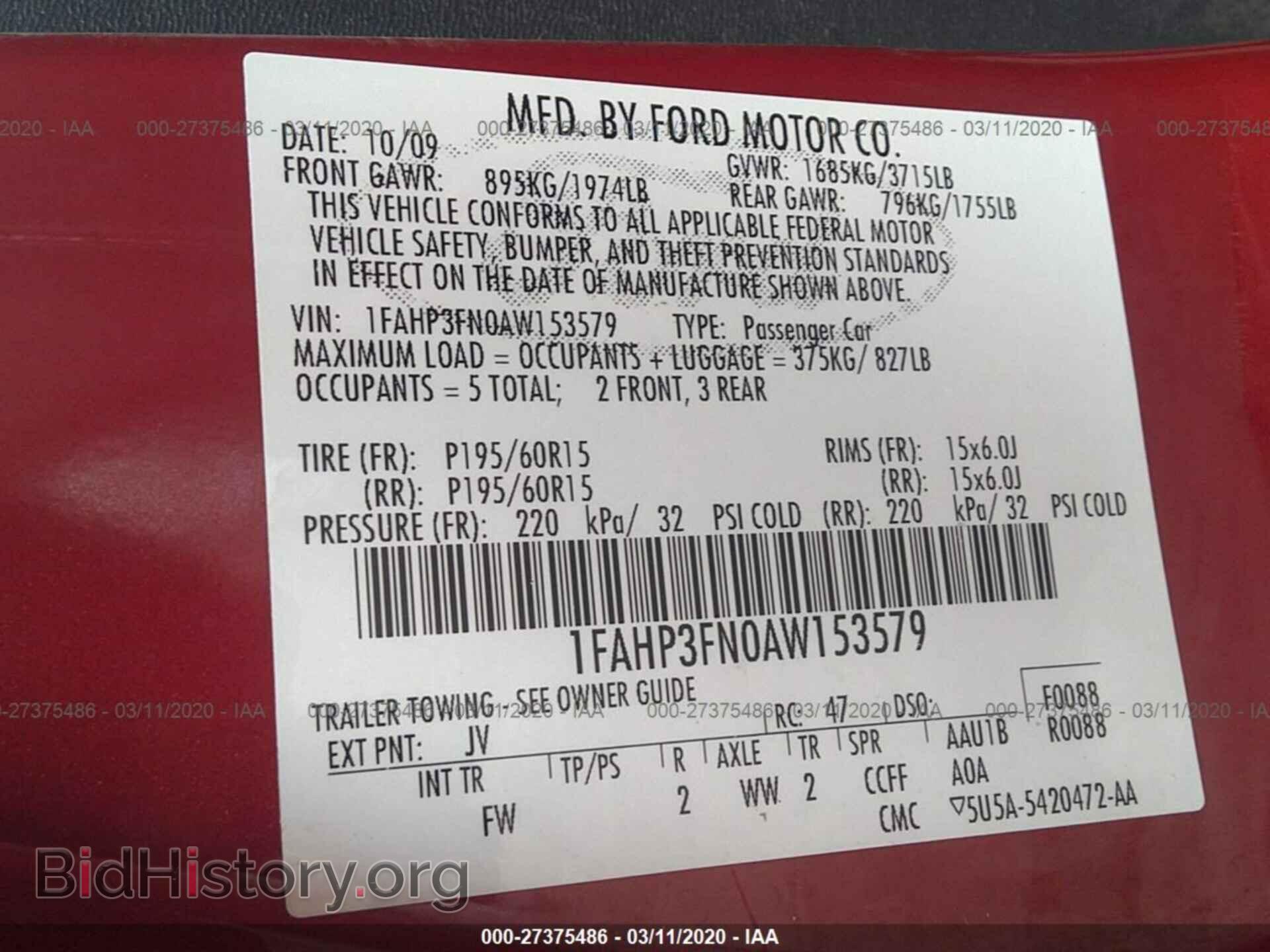 2010 FORD FOCUS - VIN: 1FAHP3FN0AW153579 - Фото 9