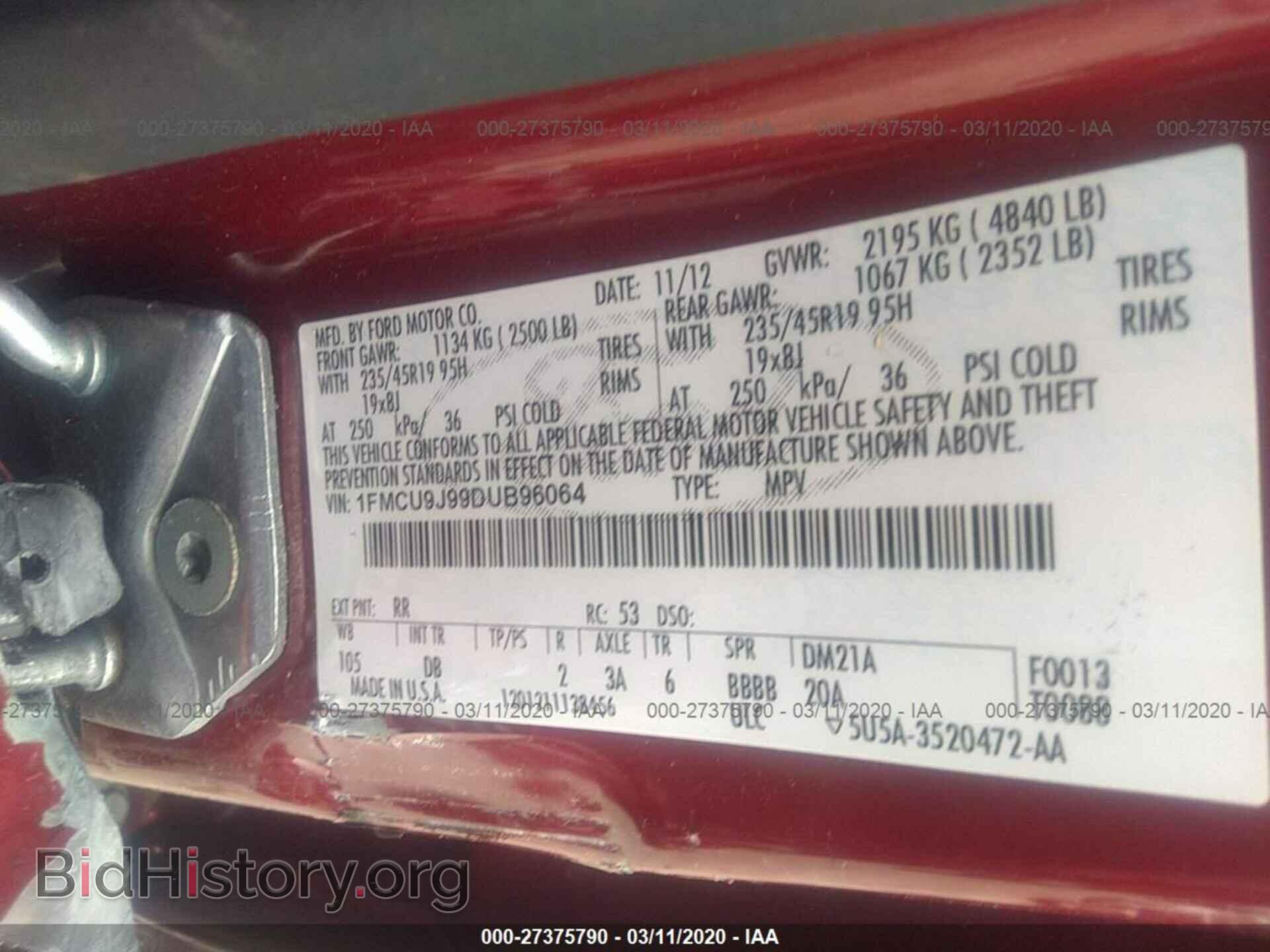 2013 FORD ESCAPE - VIN: 1FMCU9J99DUB96064 - Фото 9