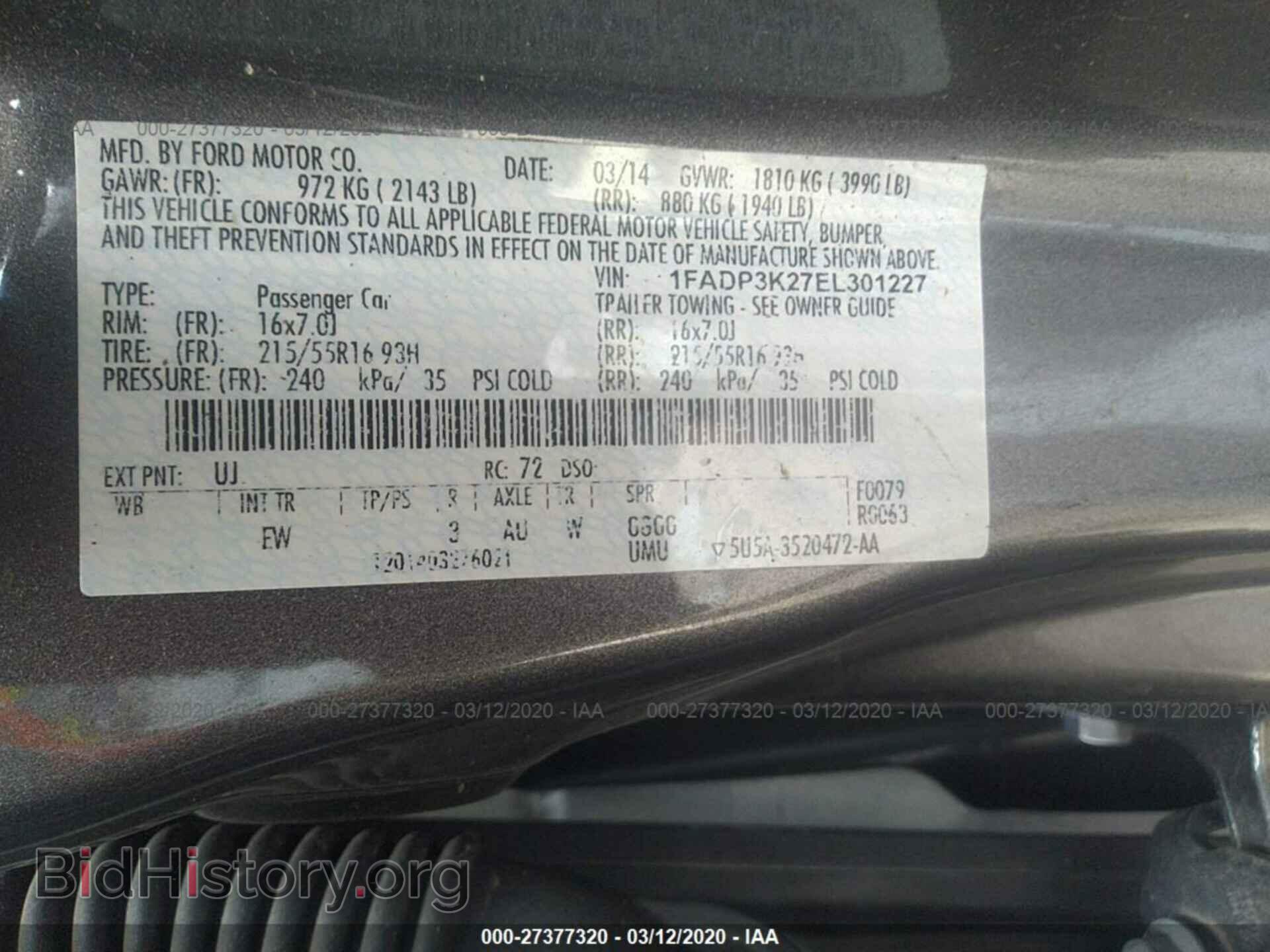 2014 FORD FOCUS - VIN: 1FADP3K27EL301227 - Фото 9