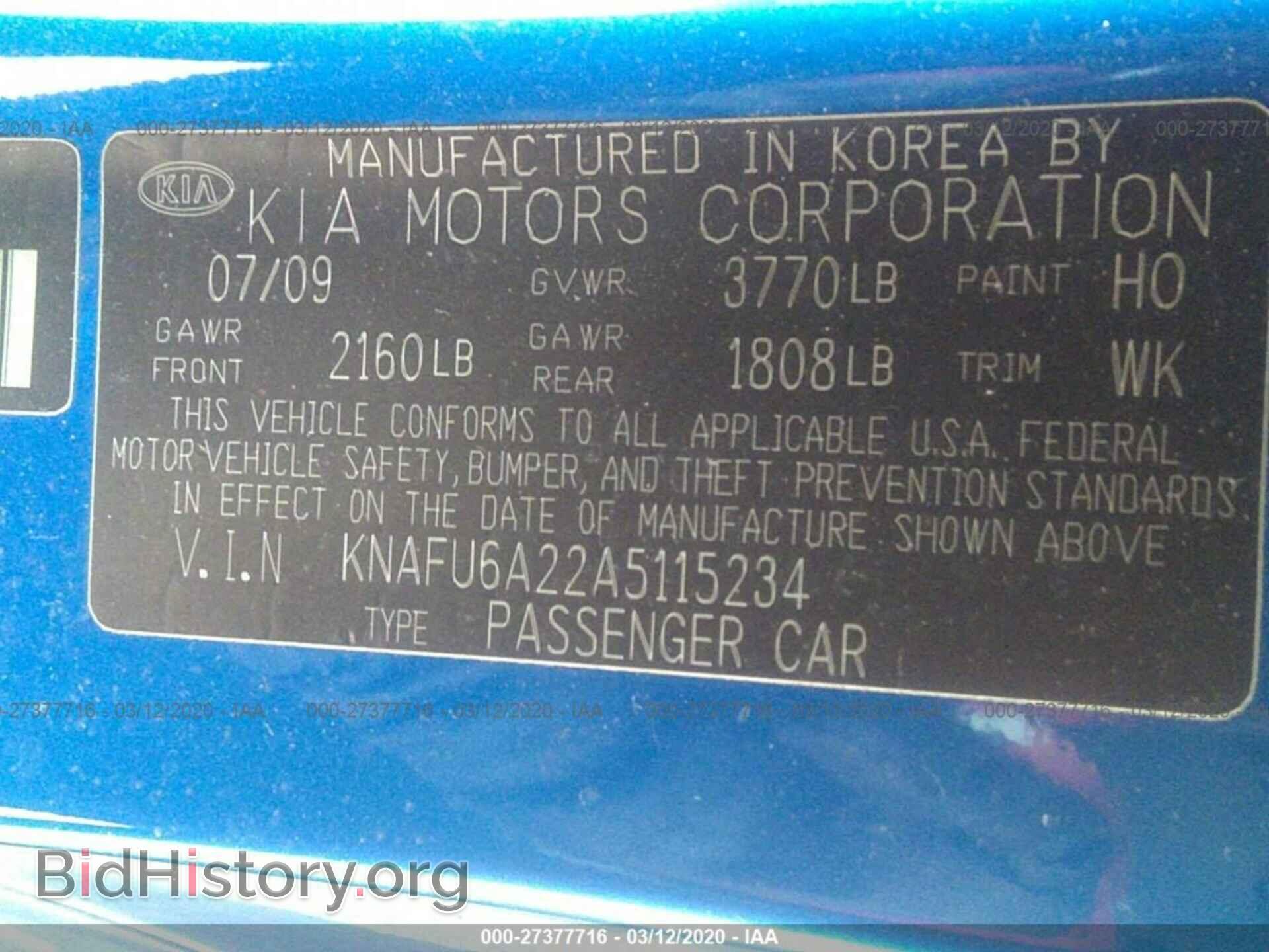 2010 KIA FORTE - VIN: KNAFU6A22A5115234 - Фото 9