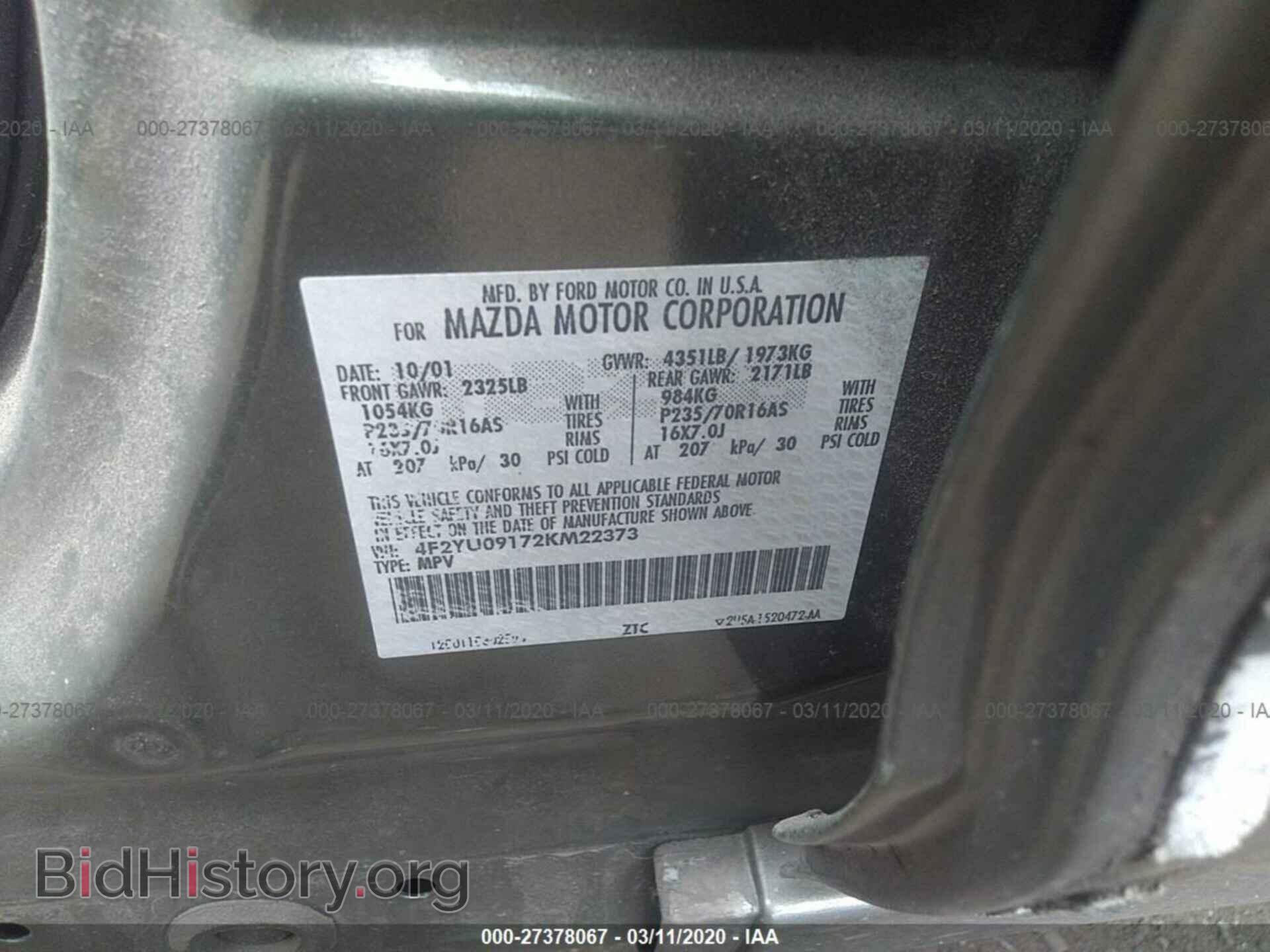 2002 MAZDA TRIBUTE - VIN: 4F2YU09172KM22373 - Фото 9