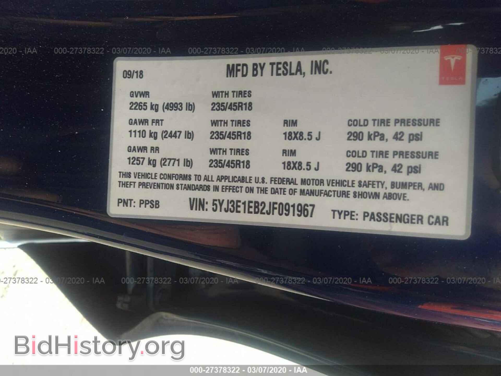 2018 TESLA MODEL 3 - VIN: 5YJ3E1EB2JF091967 - Фото 9