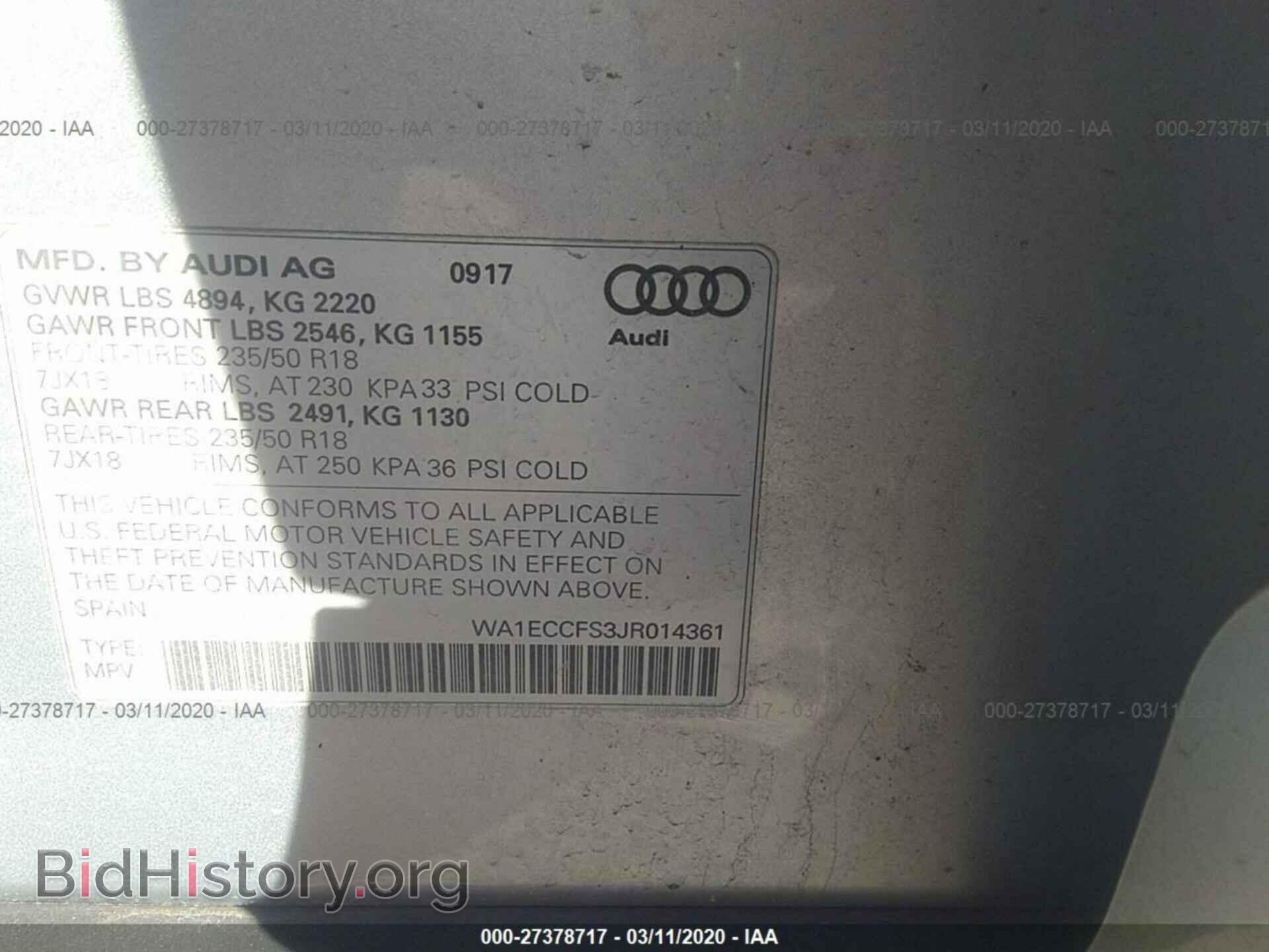 2018 AUDI Q3 - VIN: WA1ECCFS3JR014361 - Фото 9
