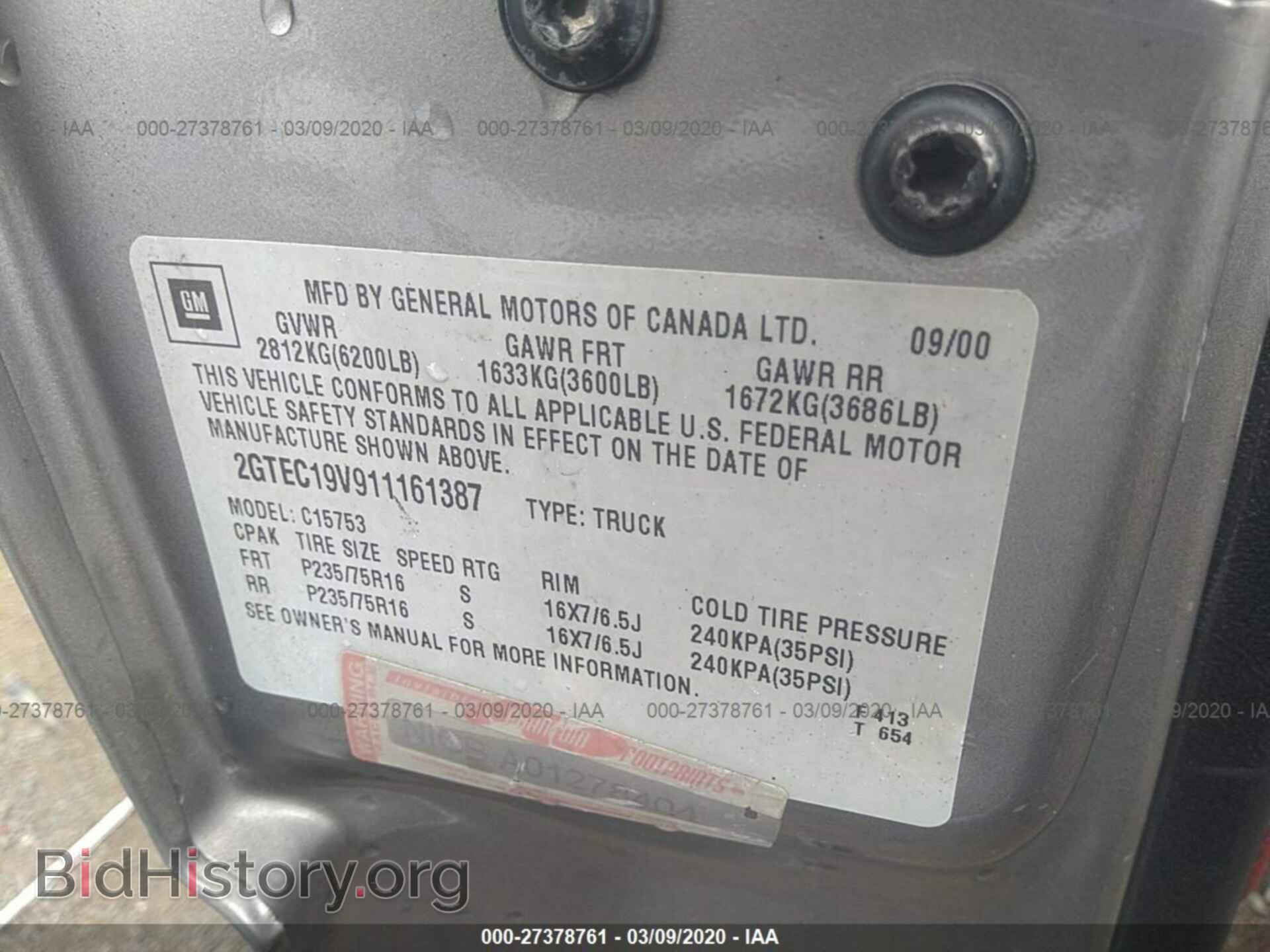 2001 GMC NEW SIERRA - VIN: 2GTEC19V911161387 - Фото 9
