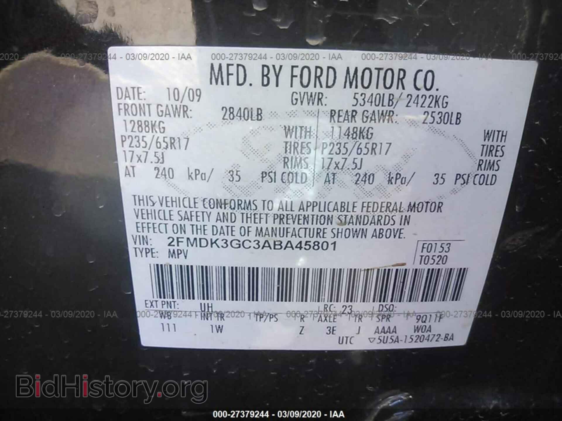 2010 FORD EDGE - VIN: 2FMDK3GC3ABA45801 - Фото 9