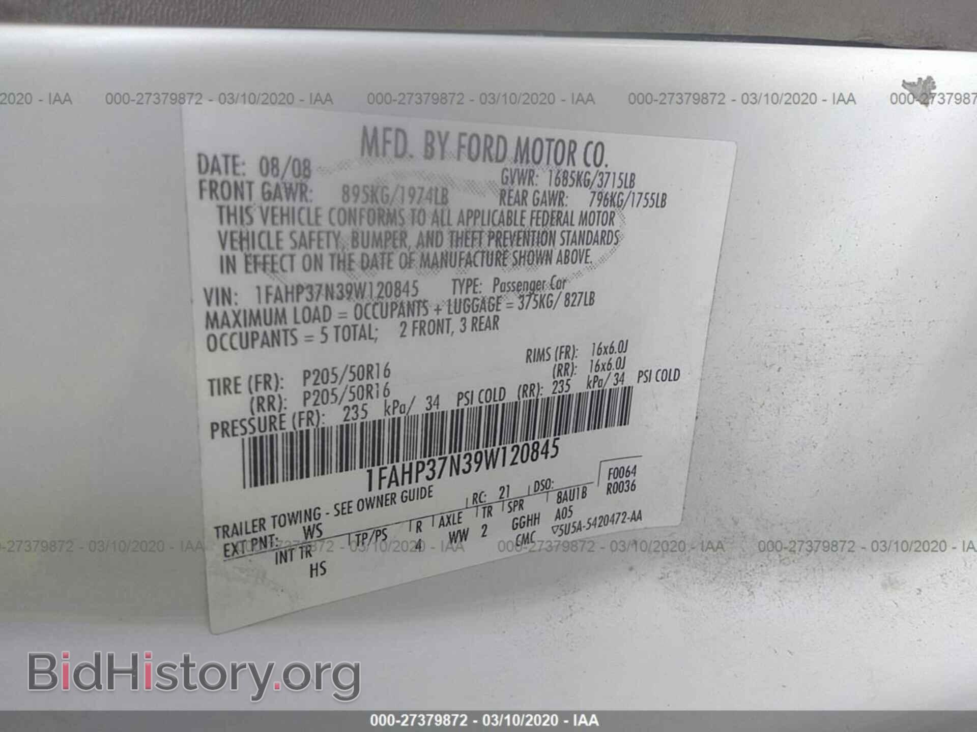 2009 FORD FOCUS - VIN: 1FAHP37N39W120845 - Фото 9