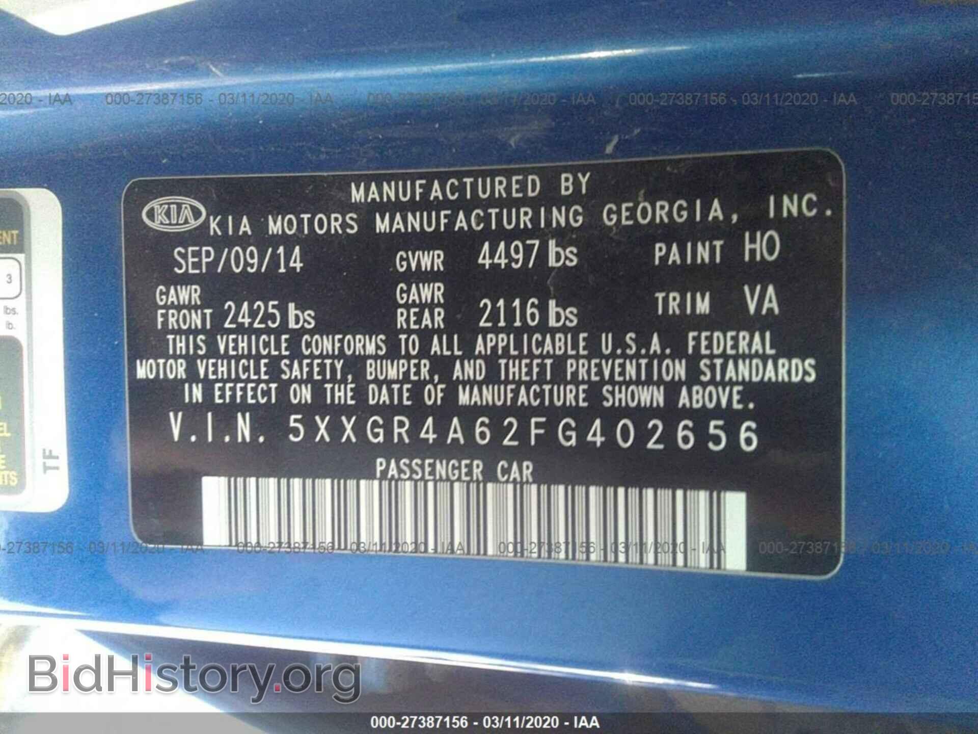 2015 KIA OPTIMA - VIN: 5XXGR4A62FG402656 - Photo 9