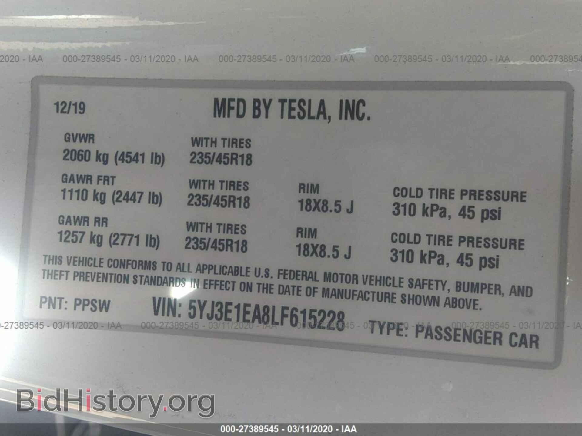 2020 TESLA MODEL 3 - VIN: 5YJ3E1EA8LF615228 - Photo 9