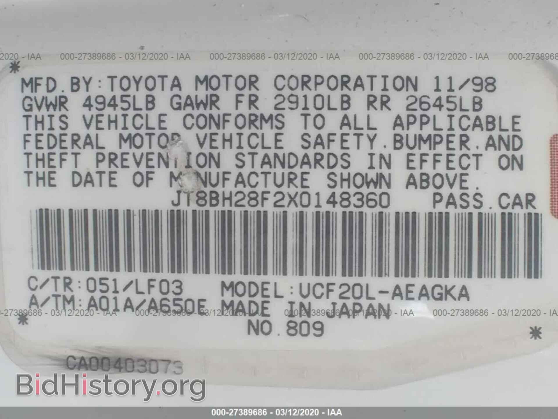 1999 LEXUS LS - VIN: JT8BH28F2X0148360 - Фото 9