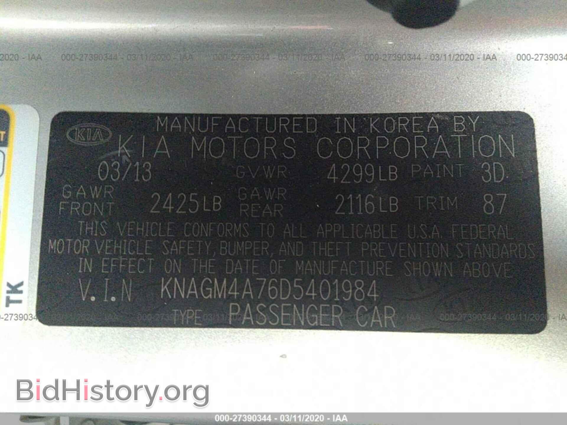 2013 KIA OPTIMA - VIN: KNAGM4A76D5401984 - Фото 9