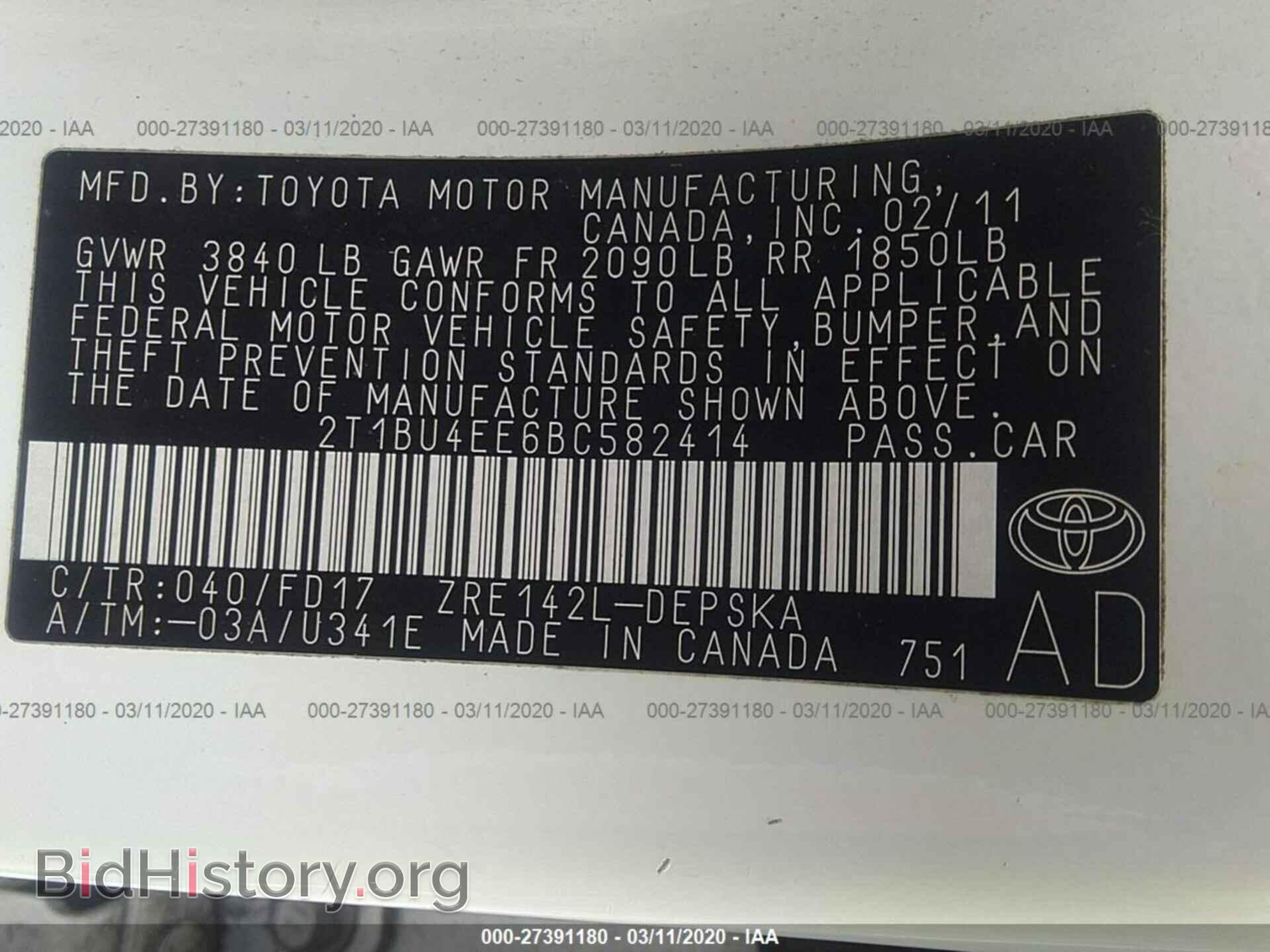 2011 TOYOTA COROLLA - VIN: 2T1BU4EE6BC582414 - Фото 9