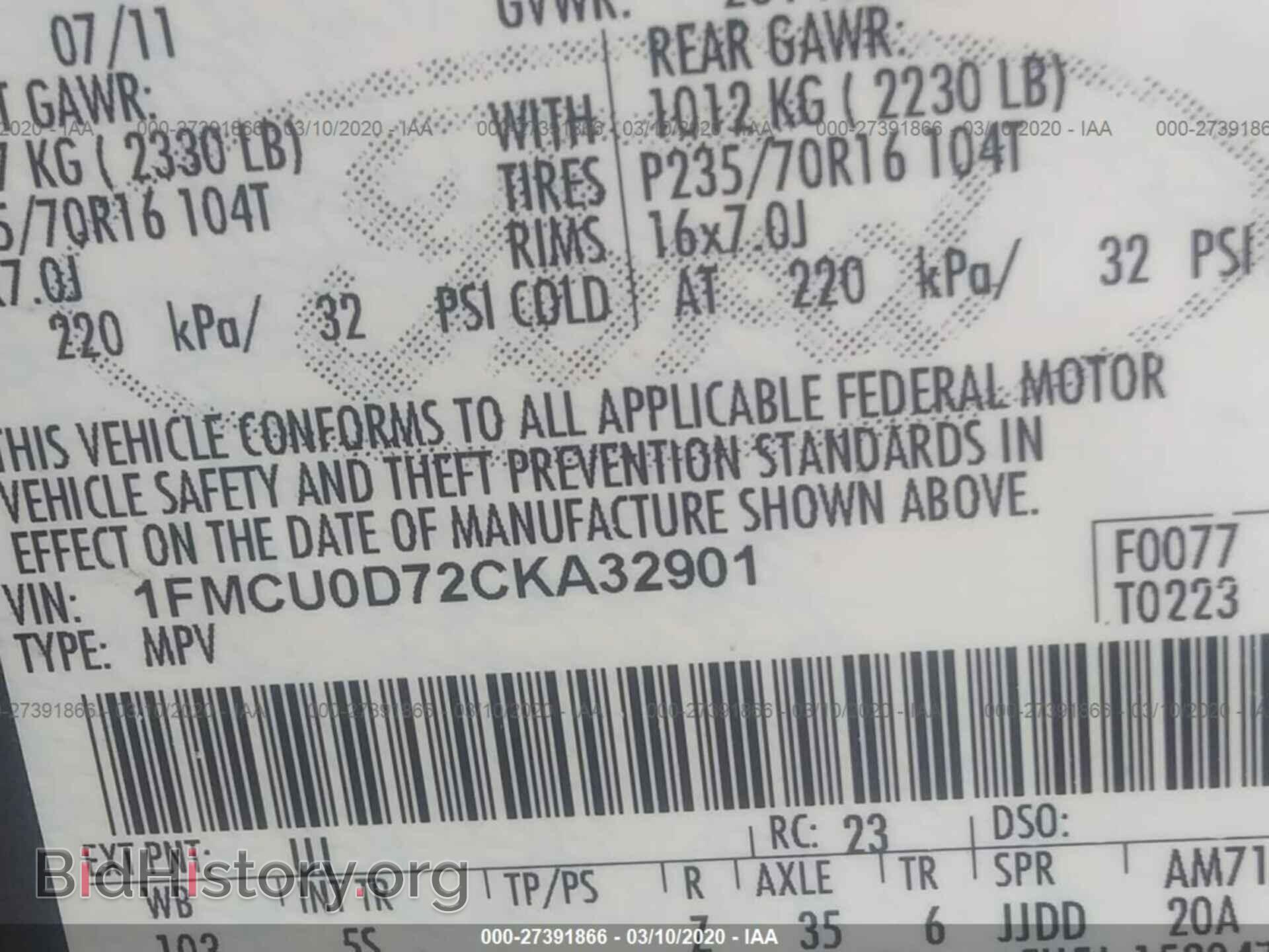 2012 FORD ESCAPE - VIN: 1FMCU0D72CKA32901 - Photo 9