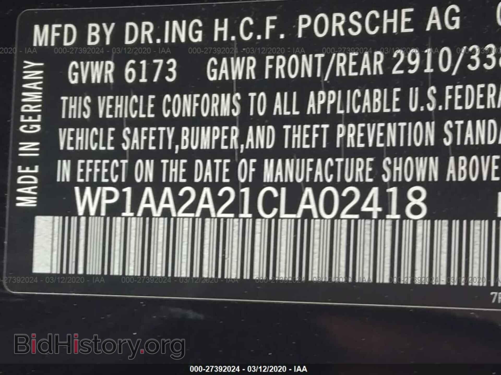 2012 PORSCHE CAYENNE - VIN: WP1AA2A21CLA02418 - Фото 9