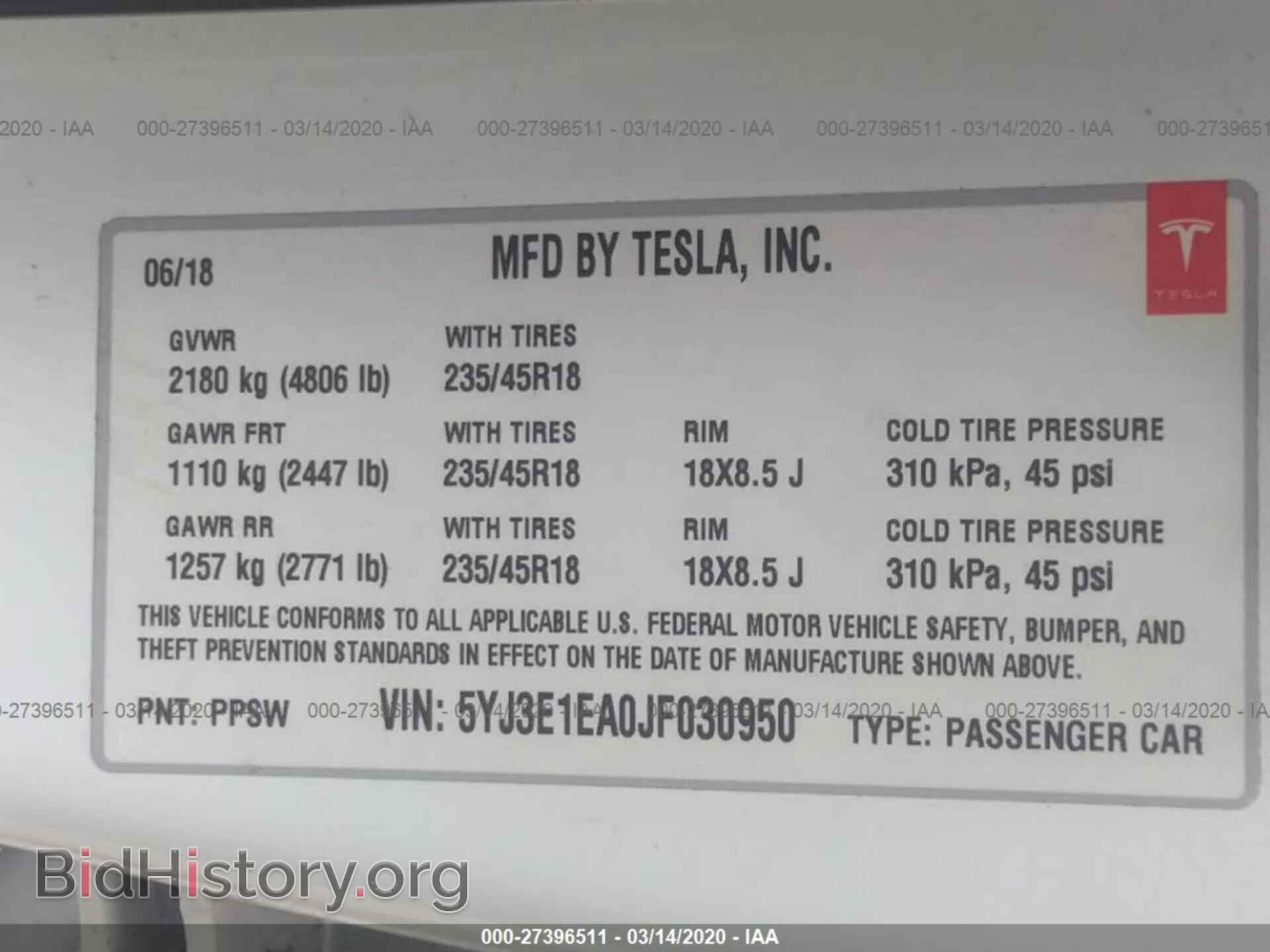 2018 TESLA MODEL 3 - VIN: 5YJ3E1EA0JF030950 - Photo 9