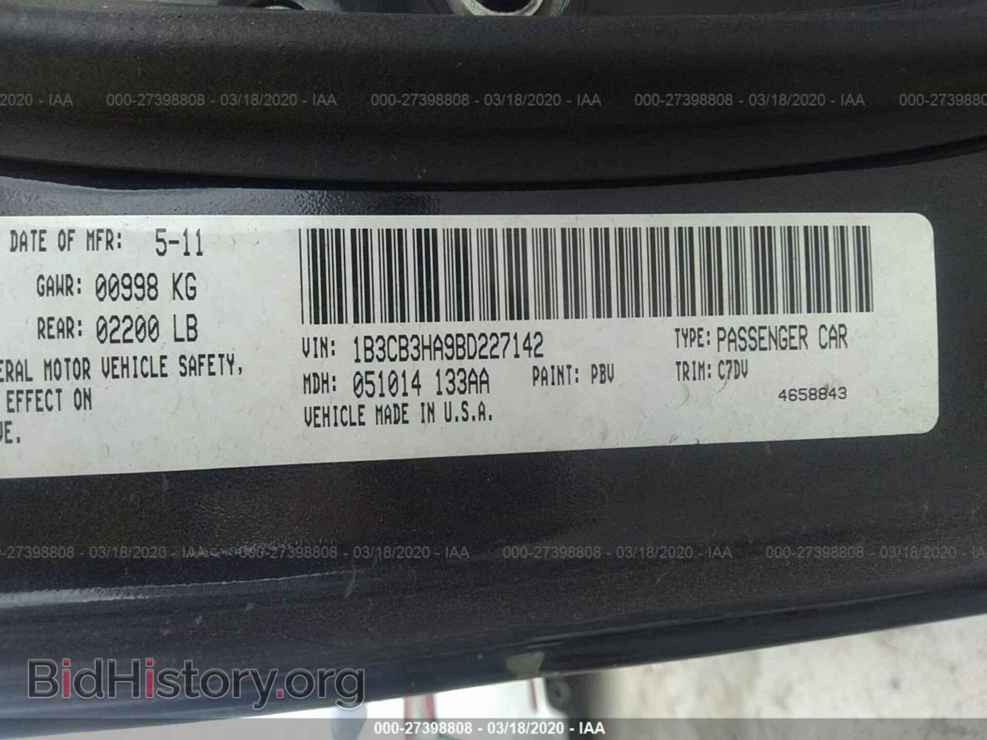 2011 DODGE CALIBER - VIN: 1B3CB3HA9BD227142 - Фото 9
