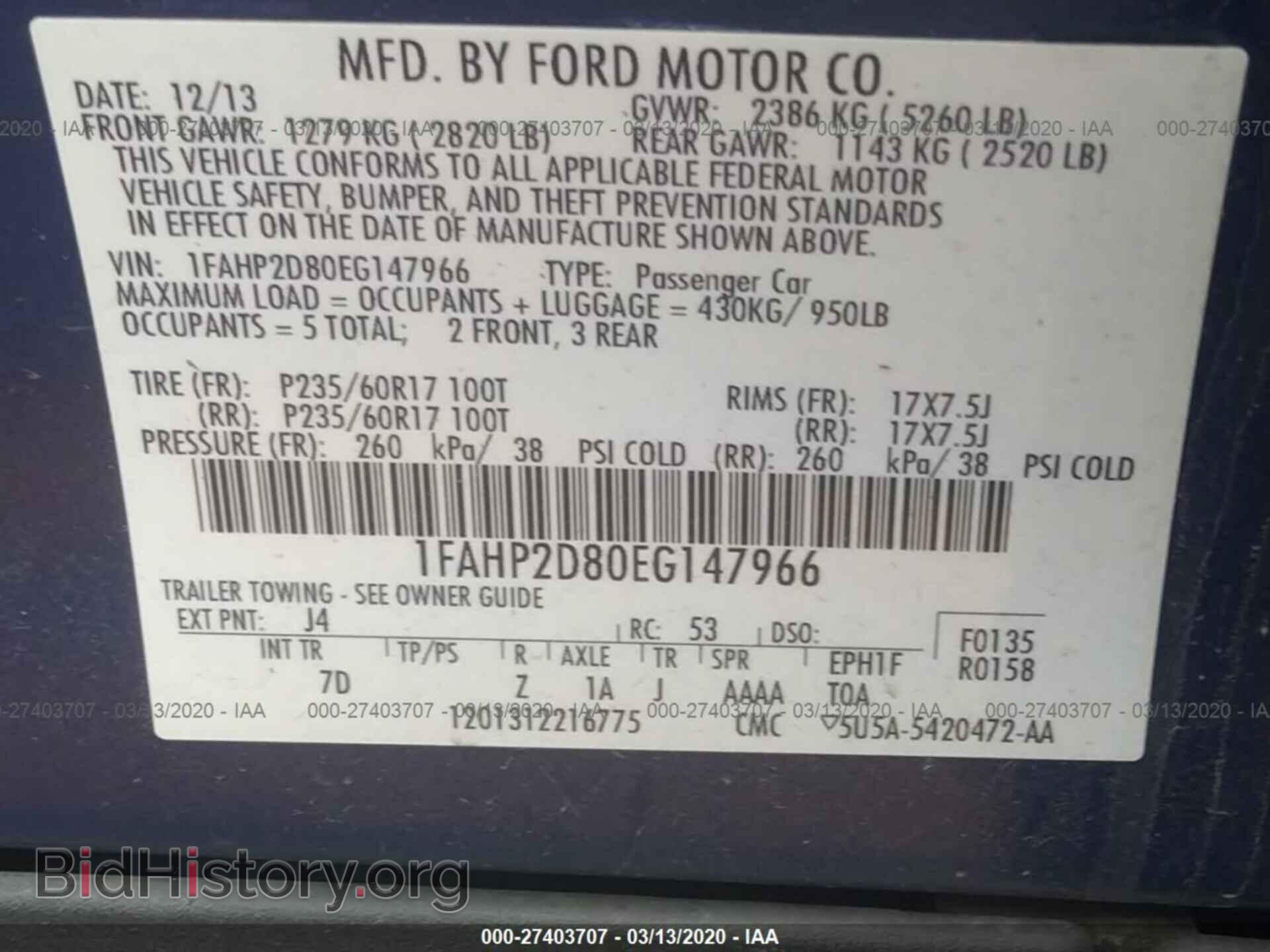 2014 FORD TAURUS - VIN: 1FAHP2D80EG147966 - Фото 9