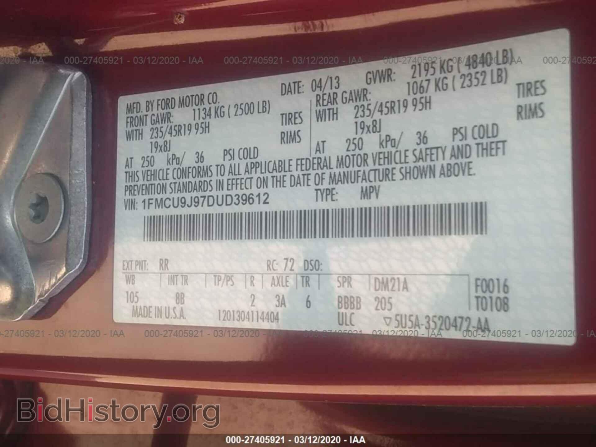 2013 FORD ESCAPE - VIN: 1FMCU9J97DUD39612 - Photo 9