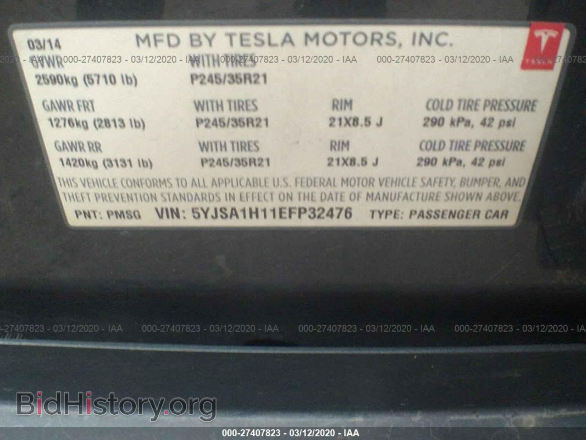 2014 TESLA MODEL S - VIN: 5YJSA1H11EFP32476 - Фото 9