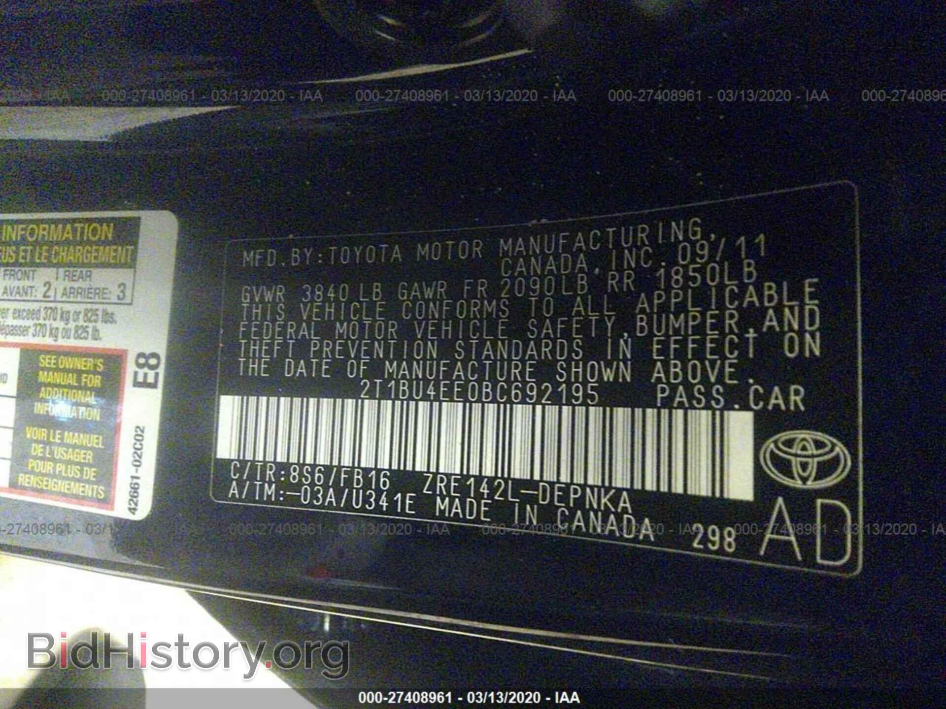2011 TOYOTA COROLLA - VIN: 2T1BU4EE0BC692195 - Фото 9