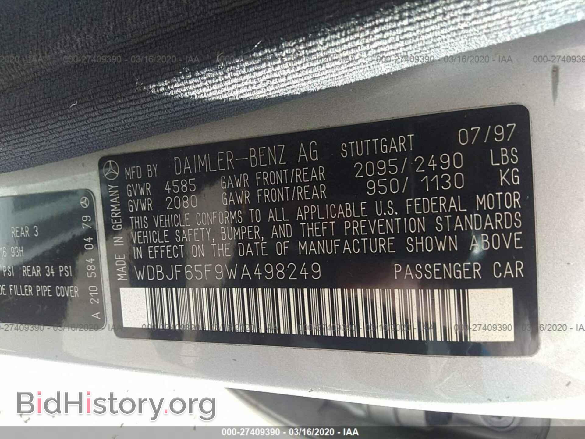 1998 MERCEDES-BENZ E - VIN: WDBJF65F9WA498249 - Фото 9