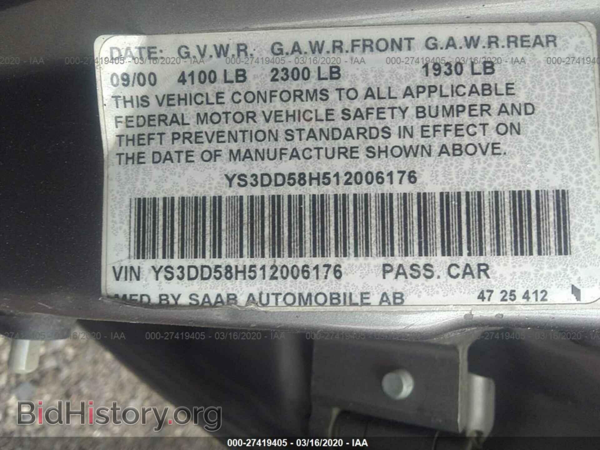 2001 SAAB 9-3 - VIN: YS3DD58H512006176 - Фото 9