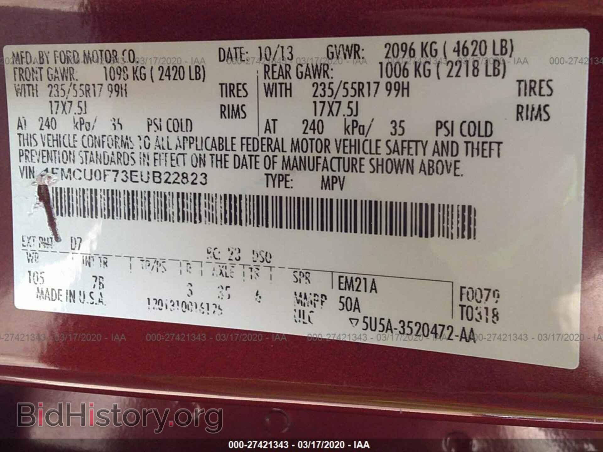 2014 FORD ESCAPE - VIN: 1FMCU0F73EUB22823 - Photo 9