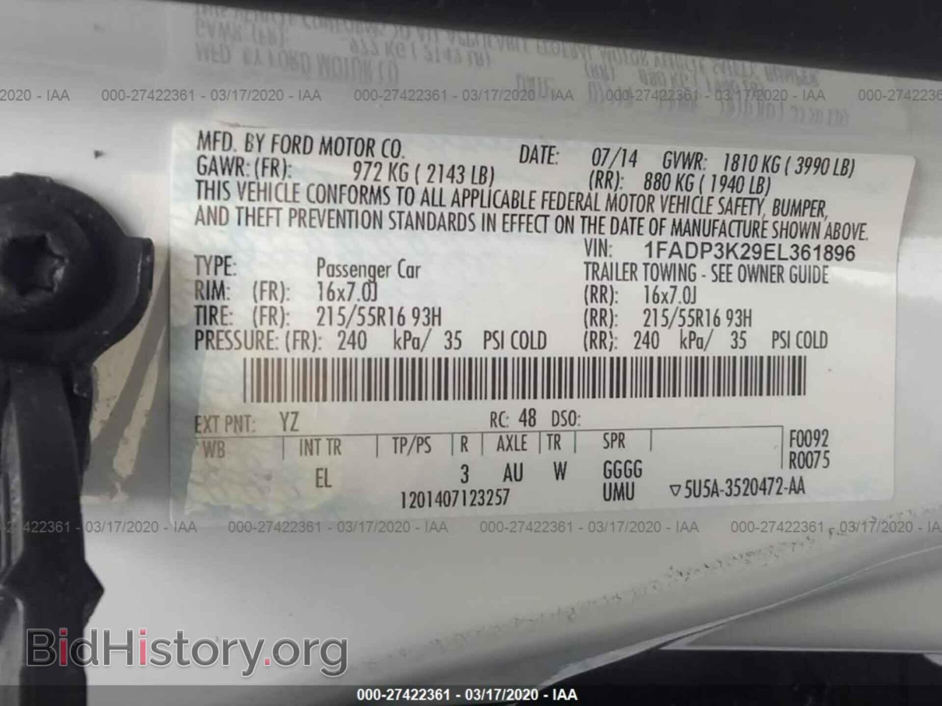 2014 FORD FOCUS - VIN: 1FADP3K29EL361896 - Фото 9