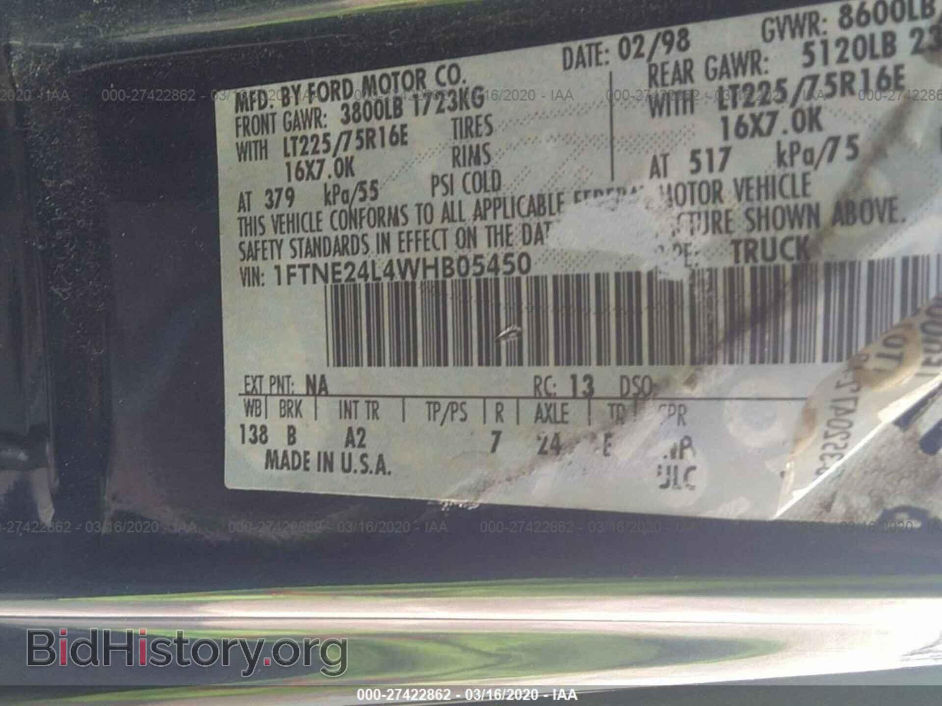 1998 FORD ECONOLINE - VIN: 1FTNE24L4WHB05450 - Фото 9