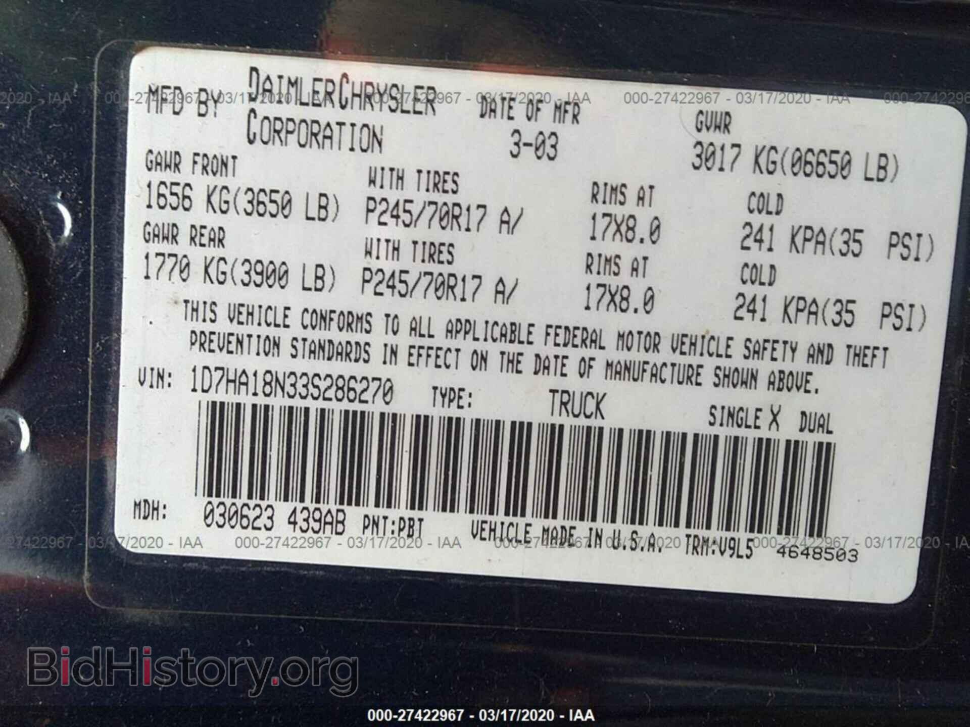 2003 DODGE RAM 1500 - VIN: 1D7HA18N33S286270 - Photo 9
