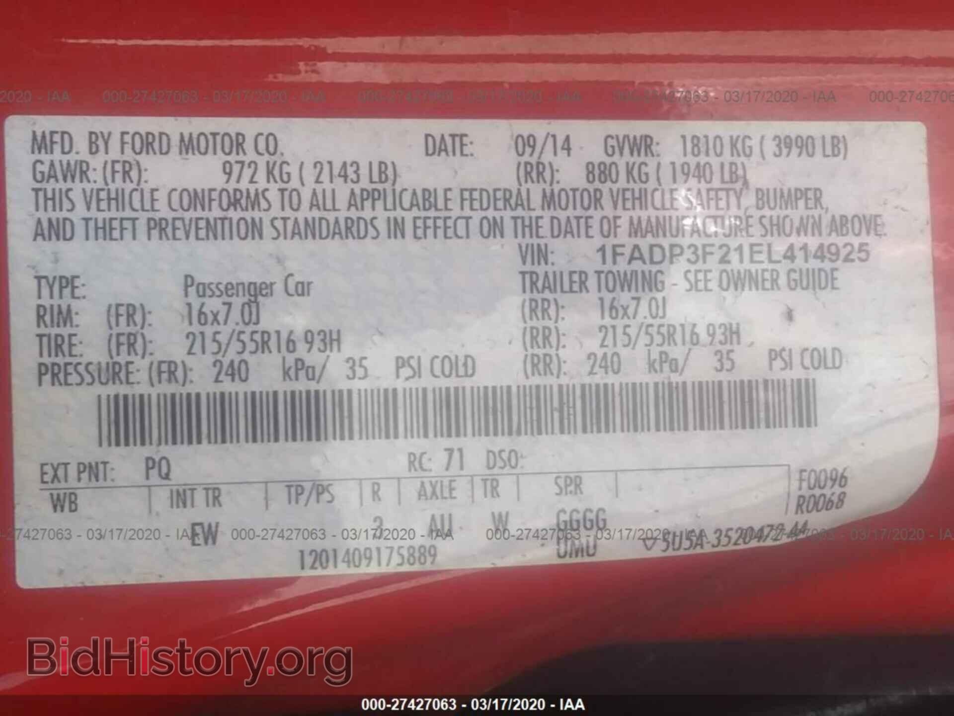 2014 FORD FOCUS - VIN: 1FADP3F21EL414925 - Фото 9