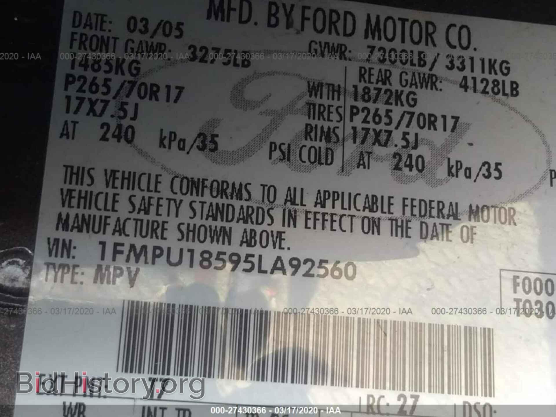 2005 FORD EXPEDITION - VIN: 1FMPU18595LA92560 - Фото 9