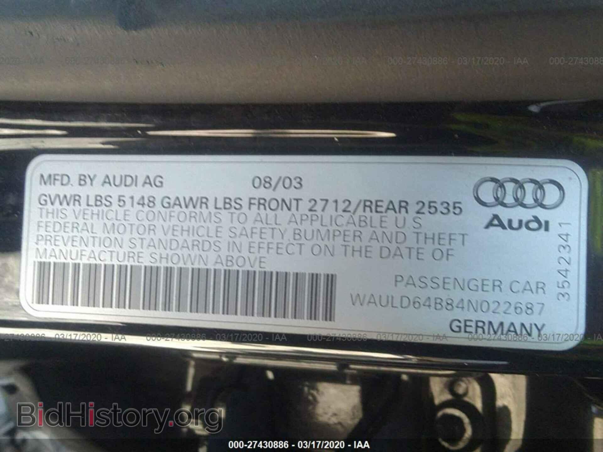 2004 AUDI A6 - VIN: WAULD64B84N022687 - Photo 9