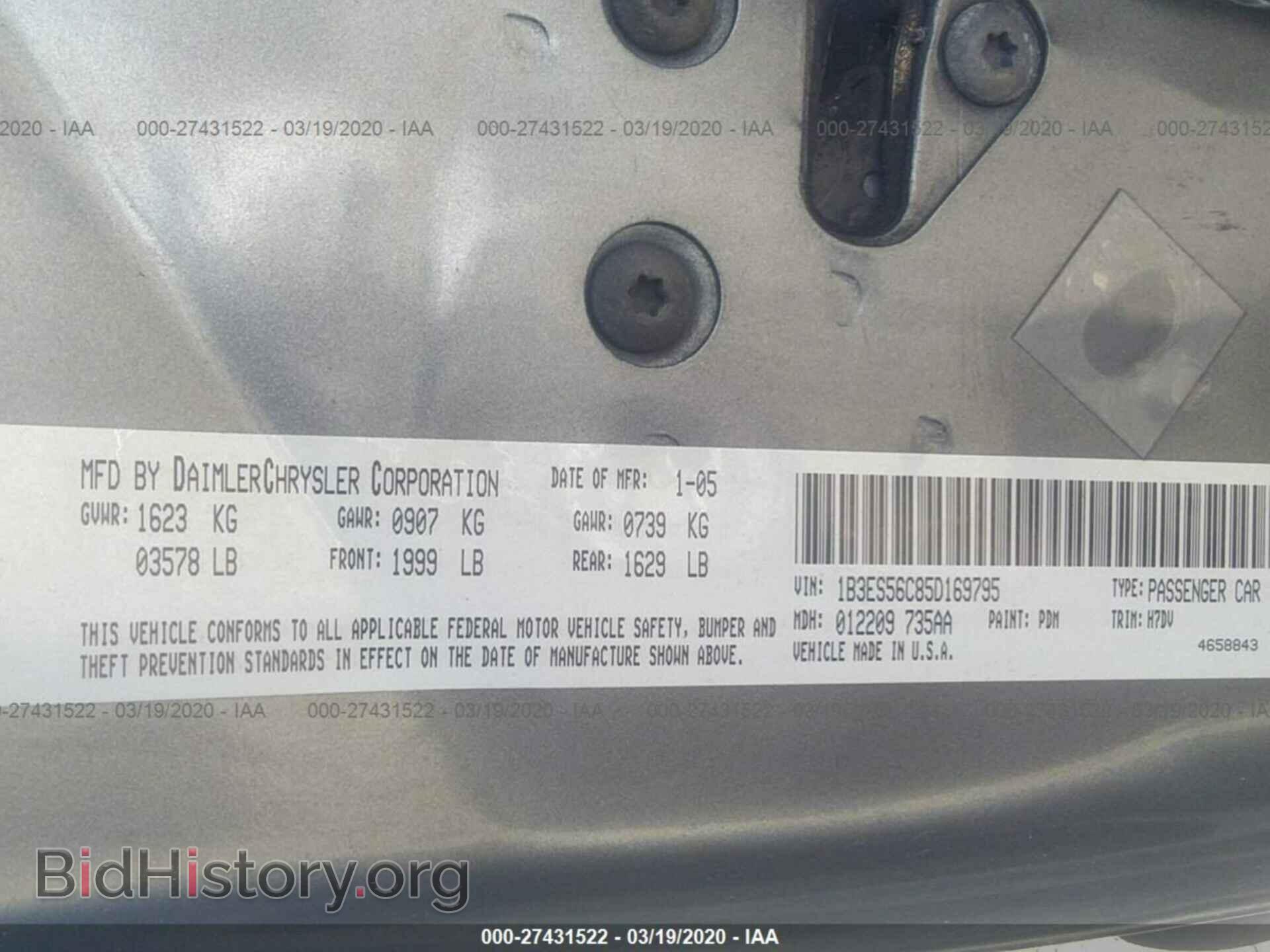2005 DODGE NEON - VIN: 1B3ES56C85D169795 - Photo 9