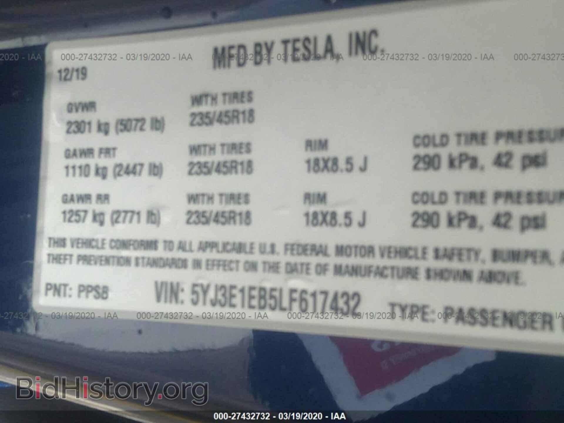 2020 TESLA MODEL 3 - VIN: 5YJ3E1EB5LF617432 - Фото 9