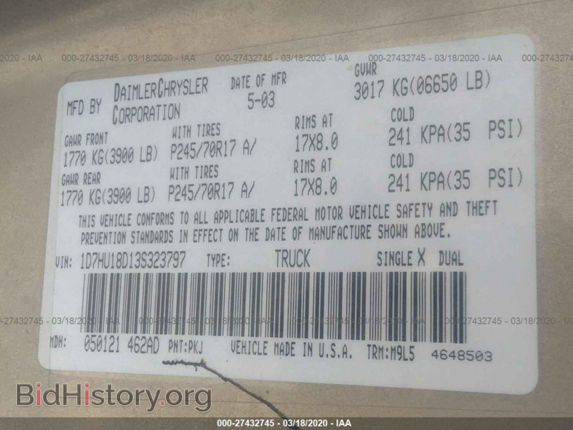 2003 DODGE RAM 1500 - VIN: 1D7HU18D13S323797 - Photo 9