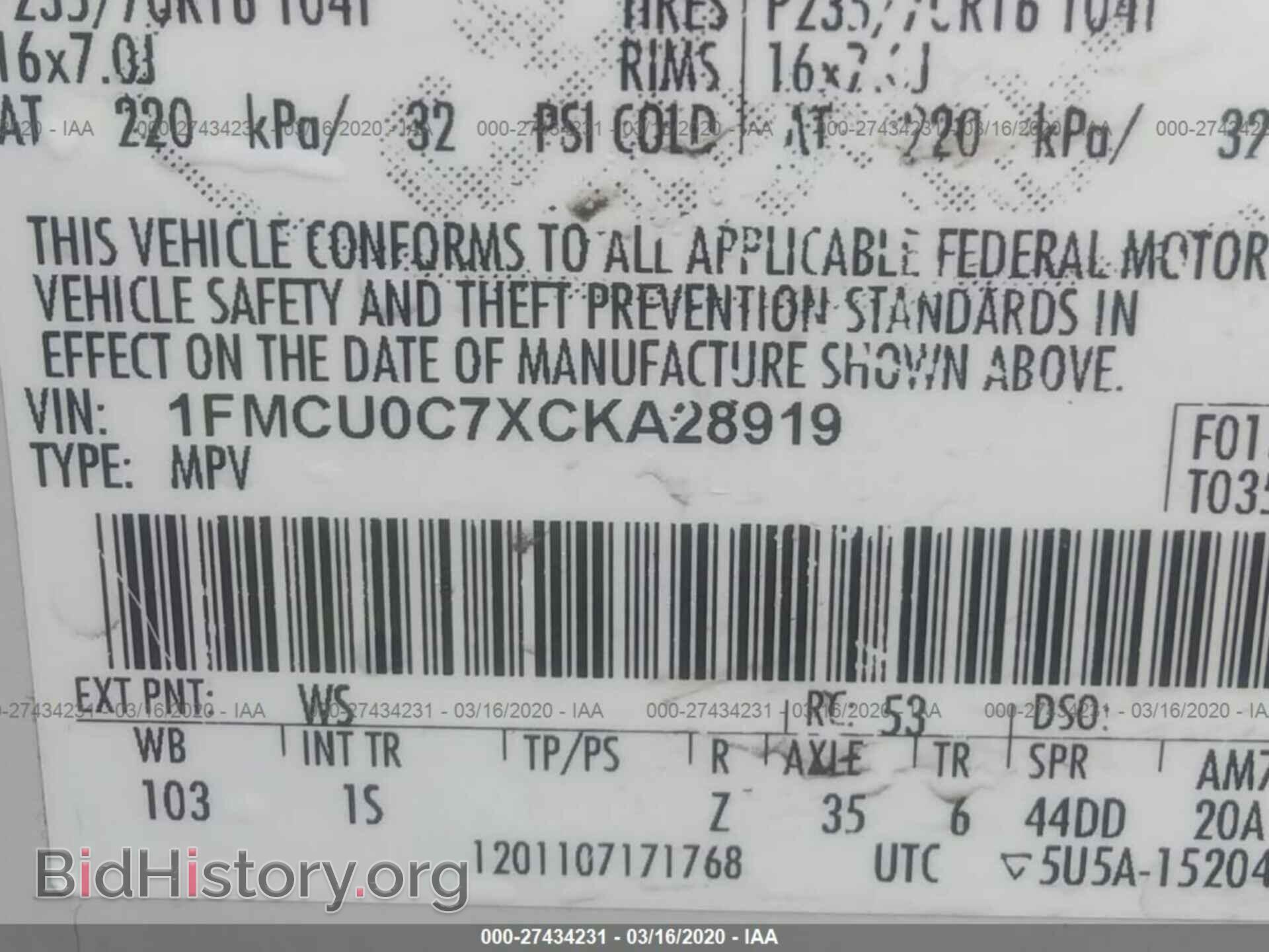 2012 FORD ESCAPE - VIN: 1FMCU0C7XCKA28919 - Photo 9